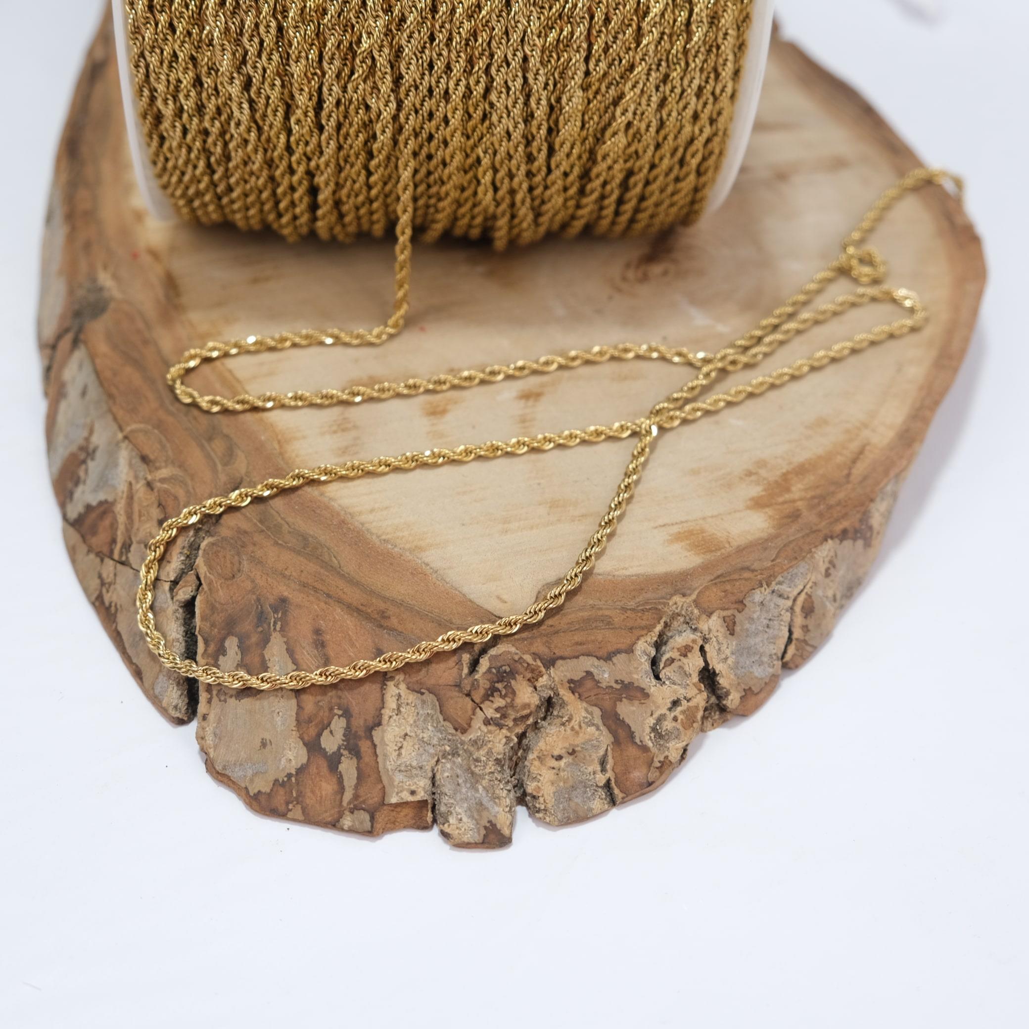 Sarı Renk Metal Kaplama Burgulu Zincir Kolye Zinciri Takı ve Aksesuar Zinciri 1 Metre Kalınlık 3 mm