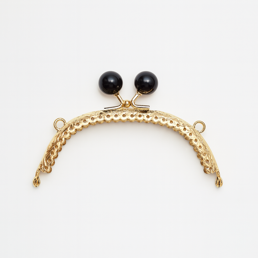 Siyah Boncuk Topuzlu Sarı Renk Metal Çanta ve Cüzdan Klipsi 10.5 cm