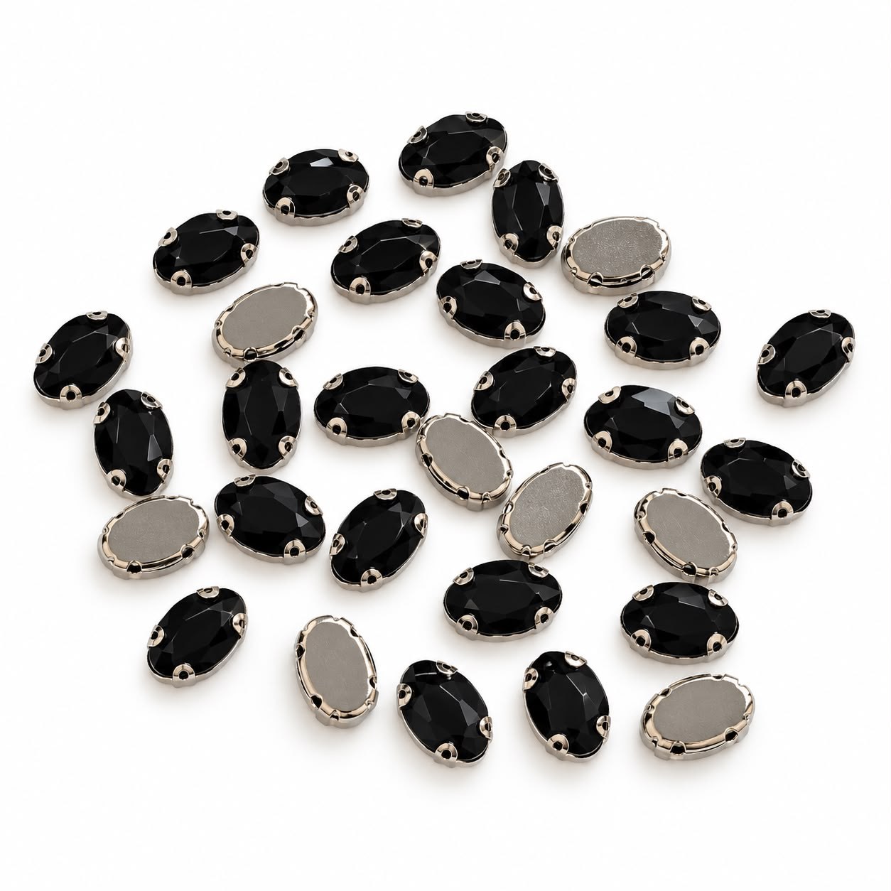Siyah Oval Dikme Taş 10 × 14 mm – 100 Adet