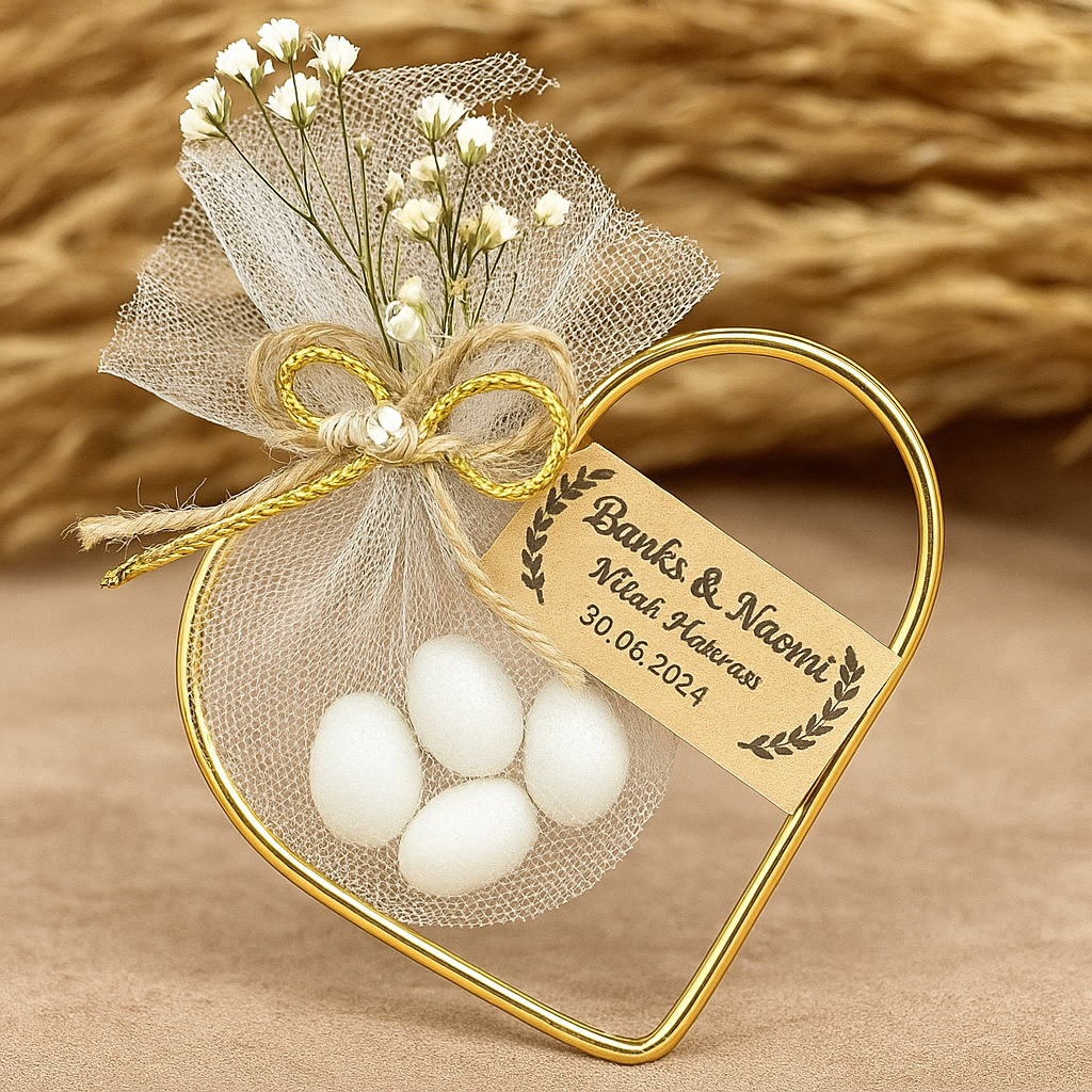 Söz Nişan Düğün Mevlüt Kına Sünnet Nikah Şekeri Süsleme Kalp Metal Gold 7 Cm Demir Halka 10 Adet