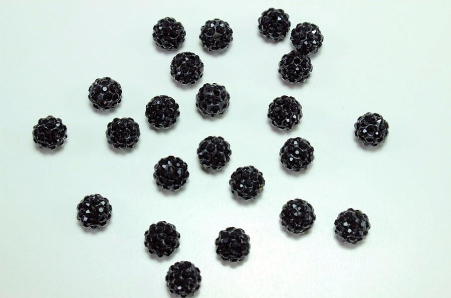 Taşlı 1 Cm Siyah Top Boncuk Yuvarlak Taşlı Plastik Boncuk