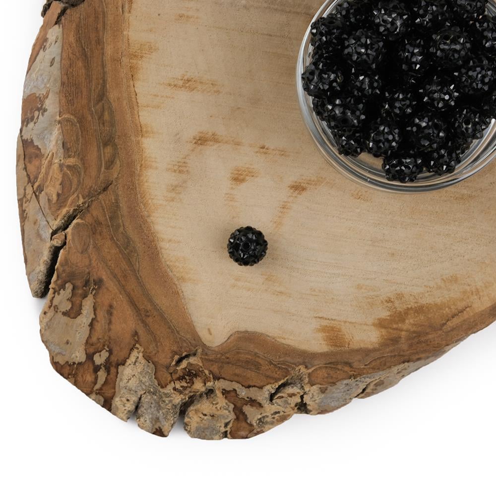 Taşlı 1 Cm Siyah Top Boncuk Yuvarlak Taşlı Plastik Boncuk