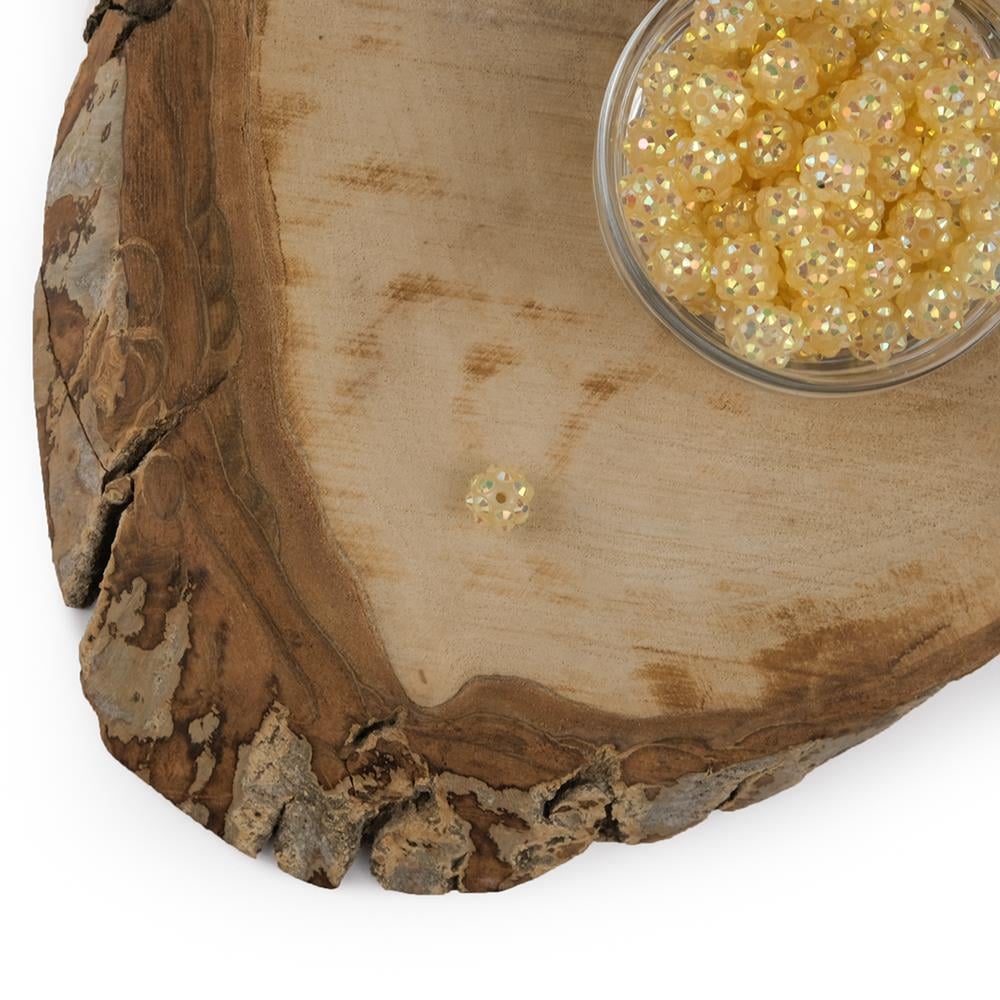 Taşlı Top Boncuk 1 Cm Yuvarlak Krem Taşlı Plastik Boncuk 5 Adet