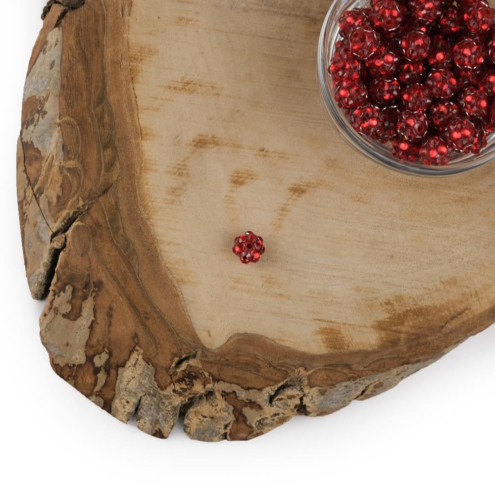 Taşlı Top Boncuk 8 Mm Yuvarlak Kırmızı Taşlı Plastik Boncuk 5 Adet