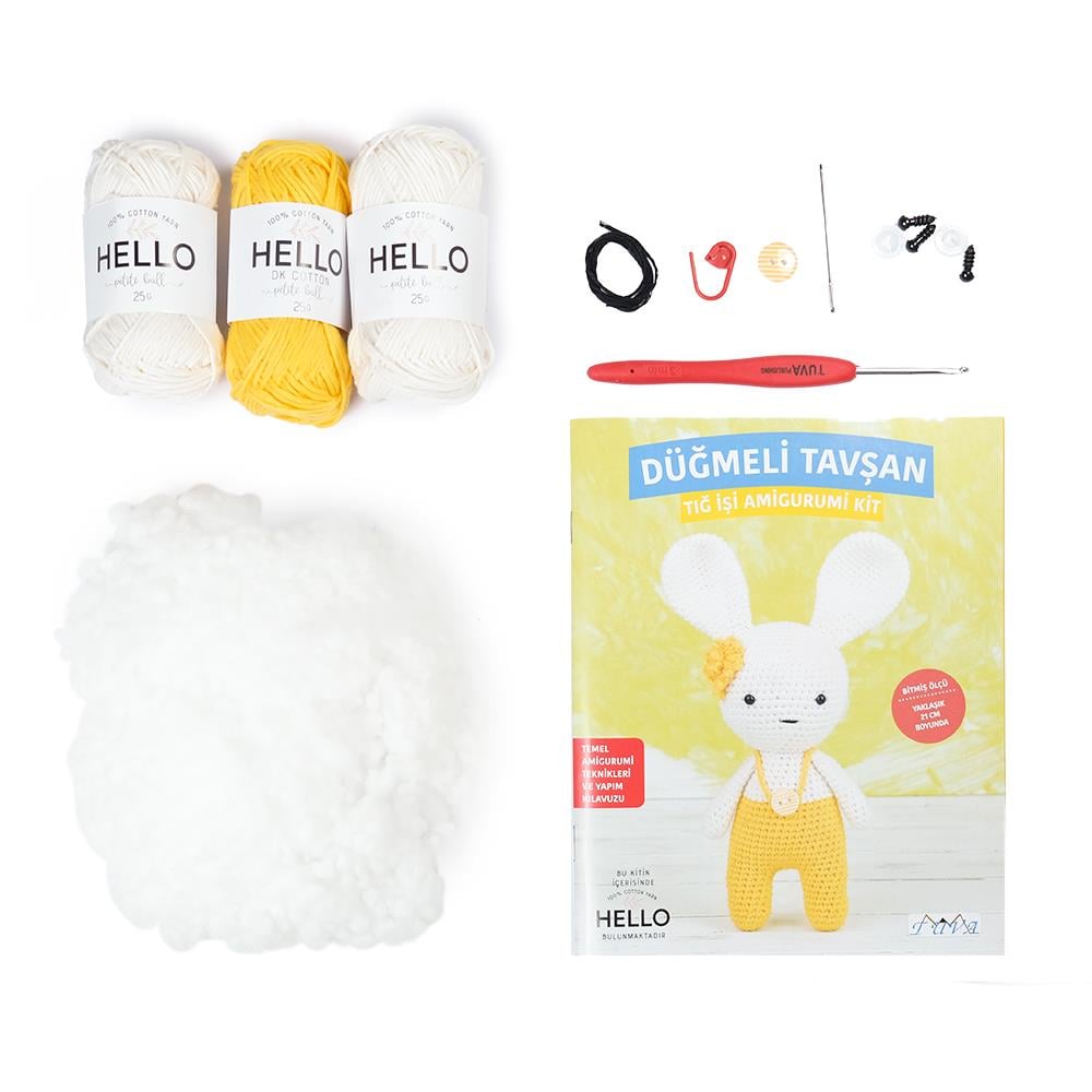 Tığ İşi Amigurumi Kit Düğmeli Tavşan