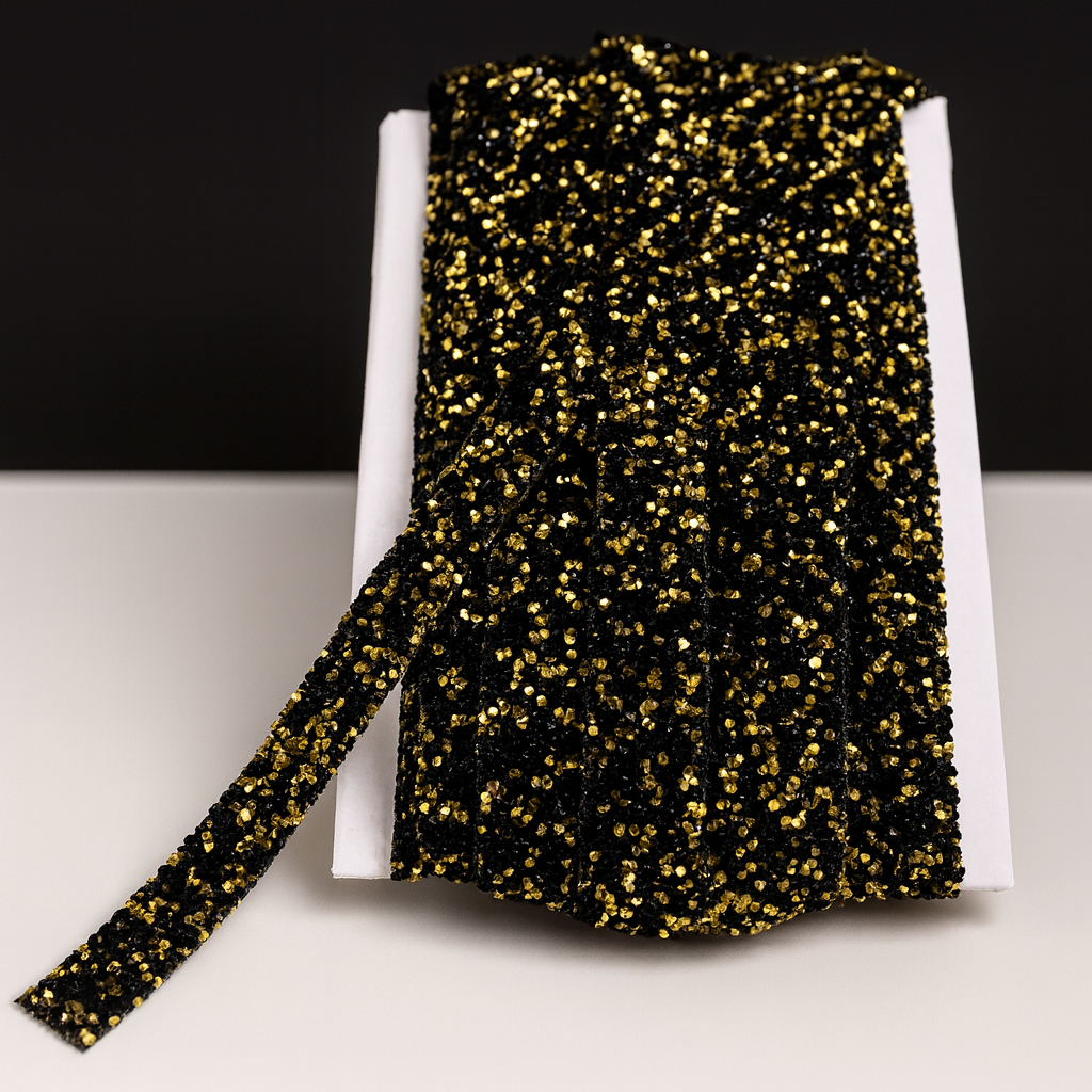 Ütüyle Yapışan Siyah Gold Taşlı Şerit 2 cm