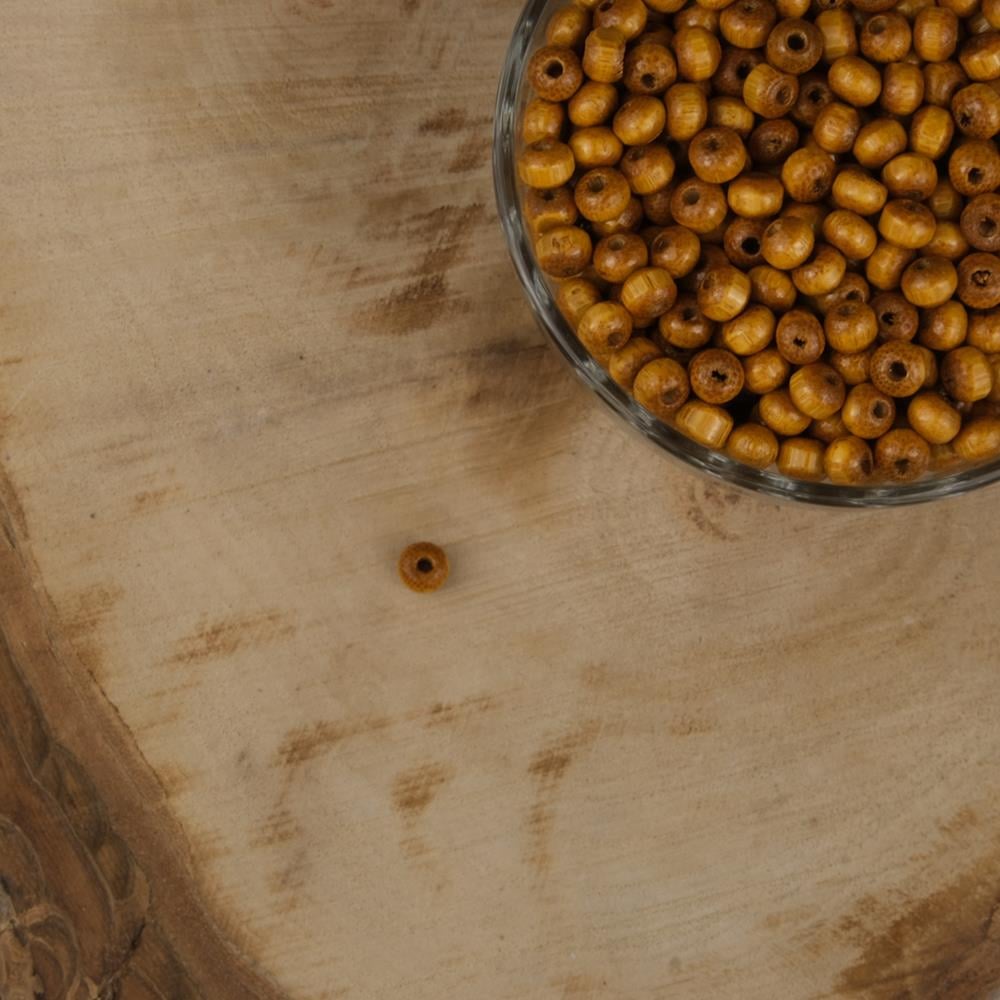 Vernikli Açık Kahve Ahşap Boncuk 6 mm İşlenmemiş Ahşap Boncuk 1 Kg   