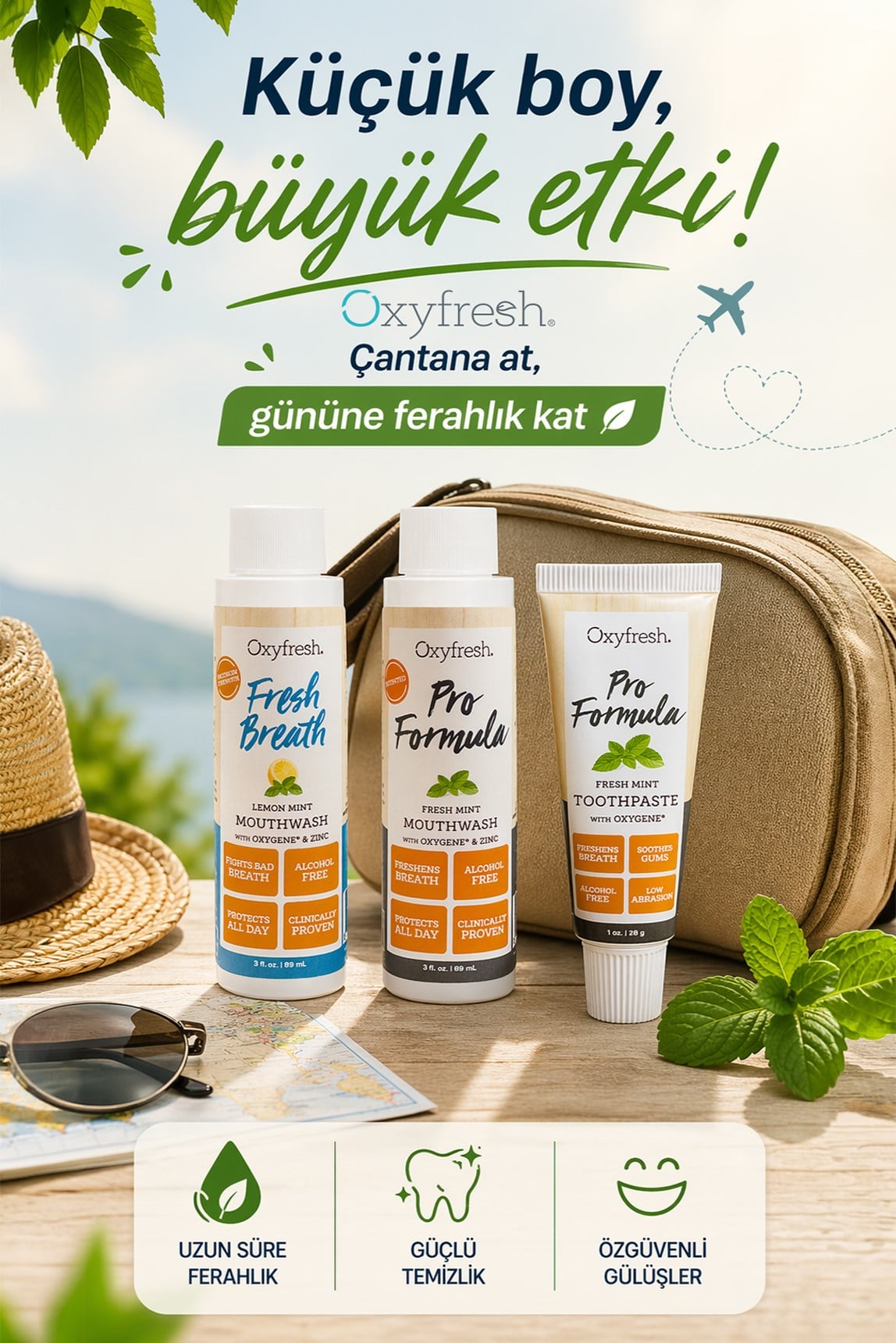 ALKOLSÜZ ÇİNKOLU NANE LİMON AĞIZ BAKIM SUYU SEYAHAT BOYU 90 ml.