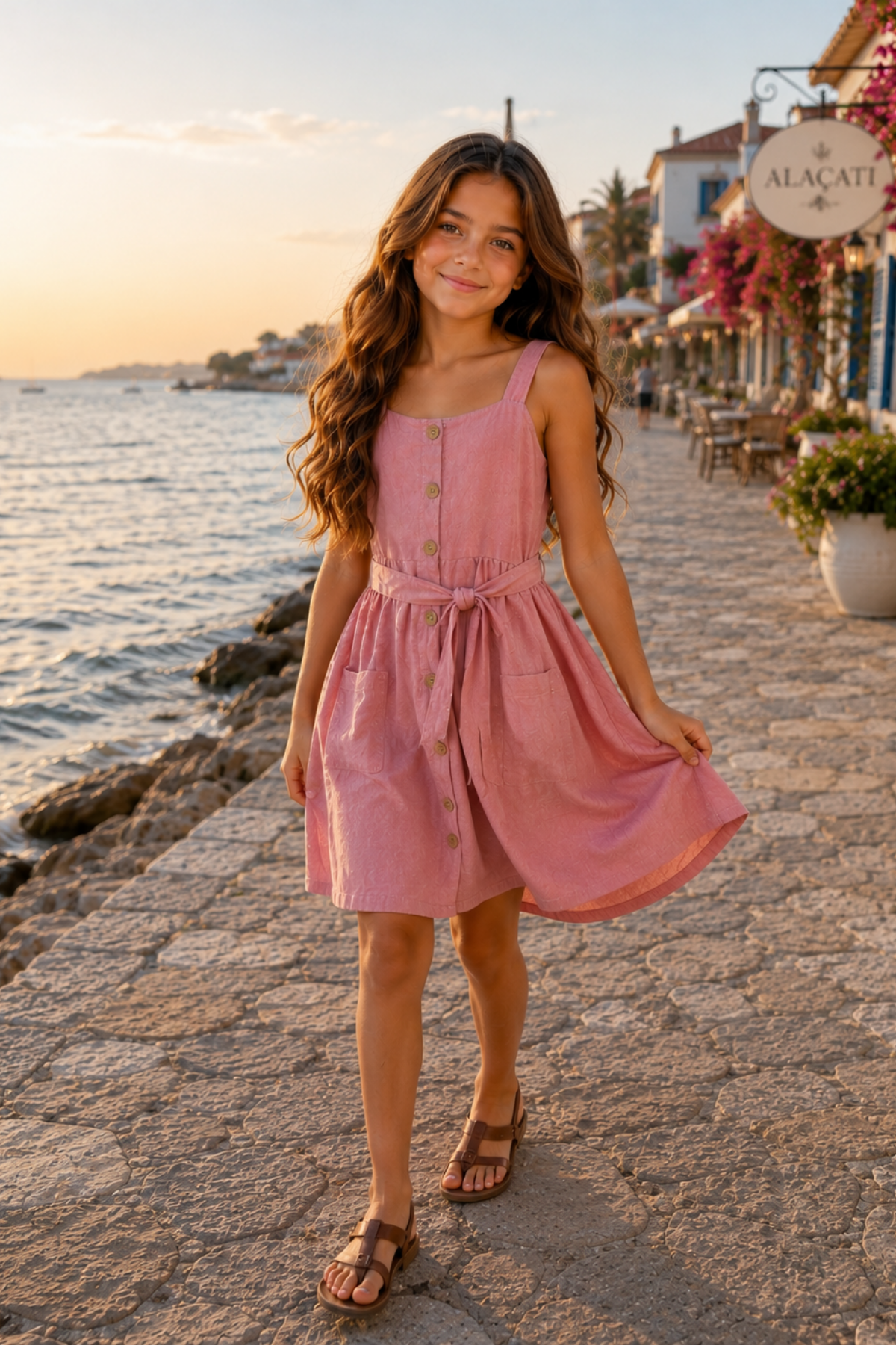 Askılı Elbise Pembe  (6-14 yaş aralığı)
