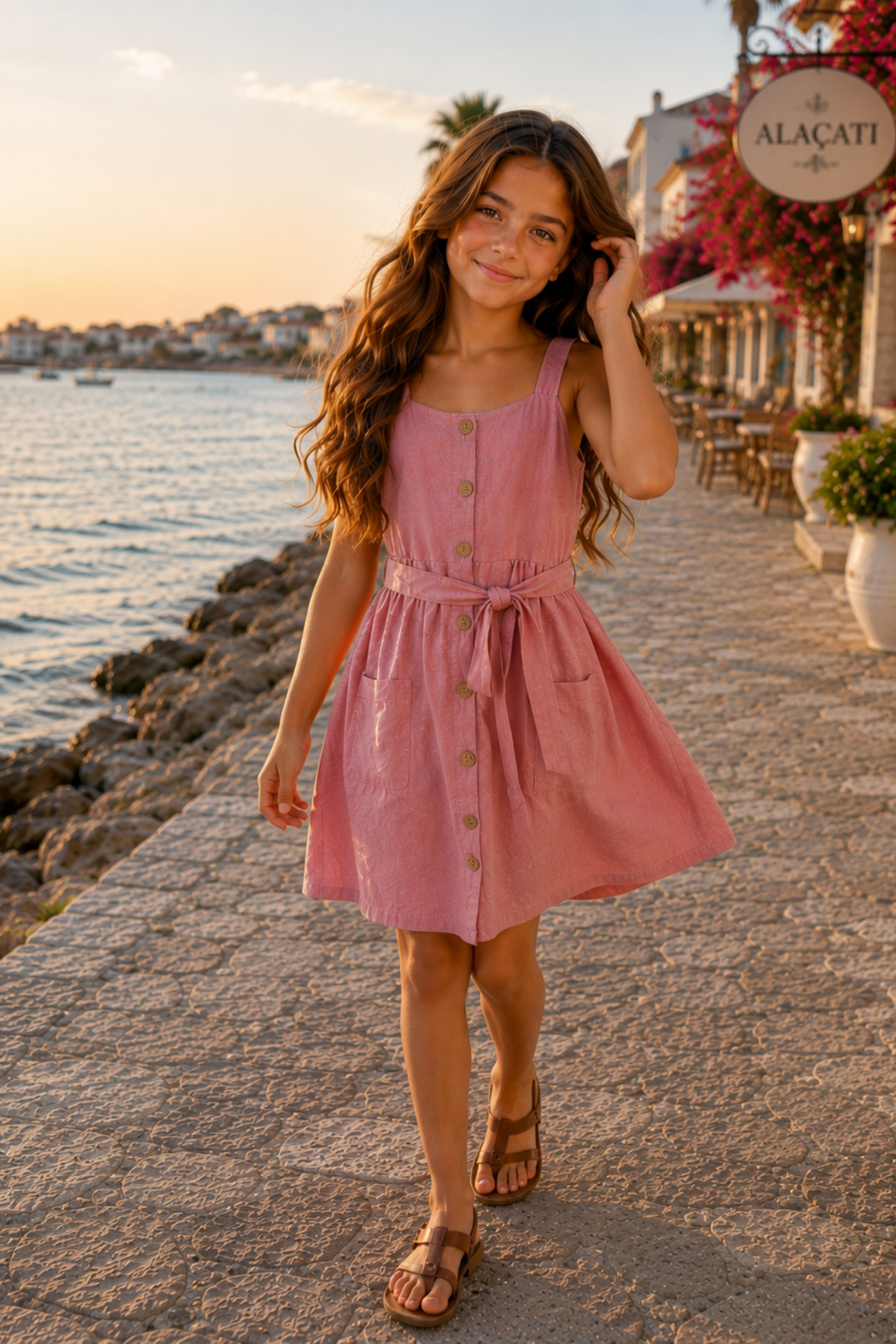Askılı Elbise Pembe  (6-14 yaş aralığı)