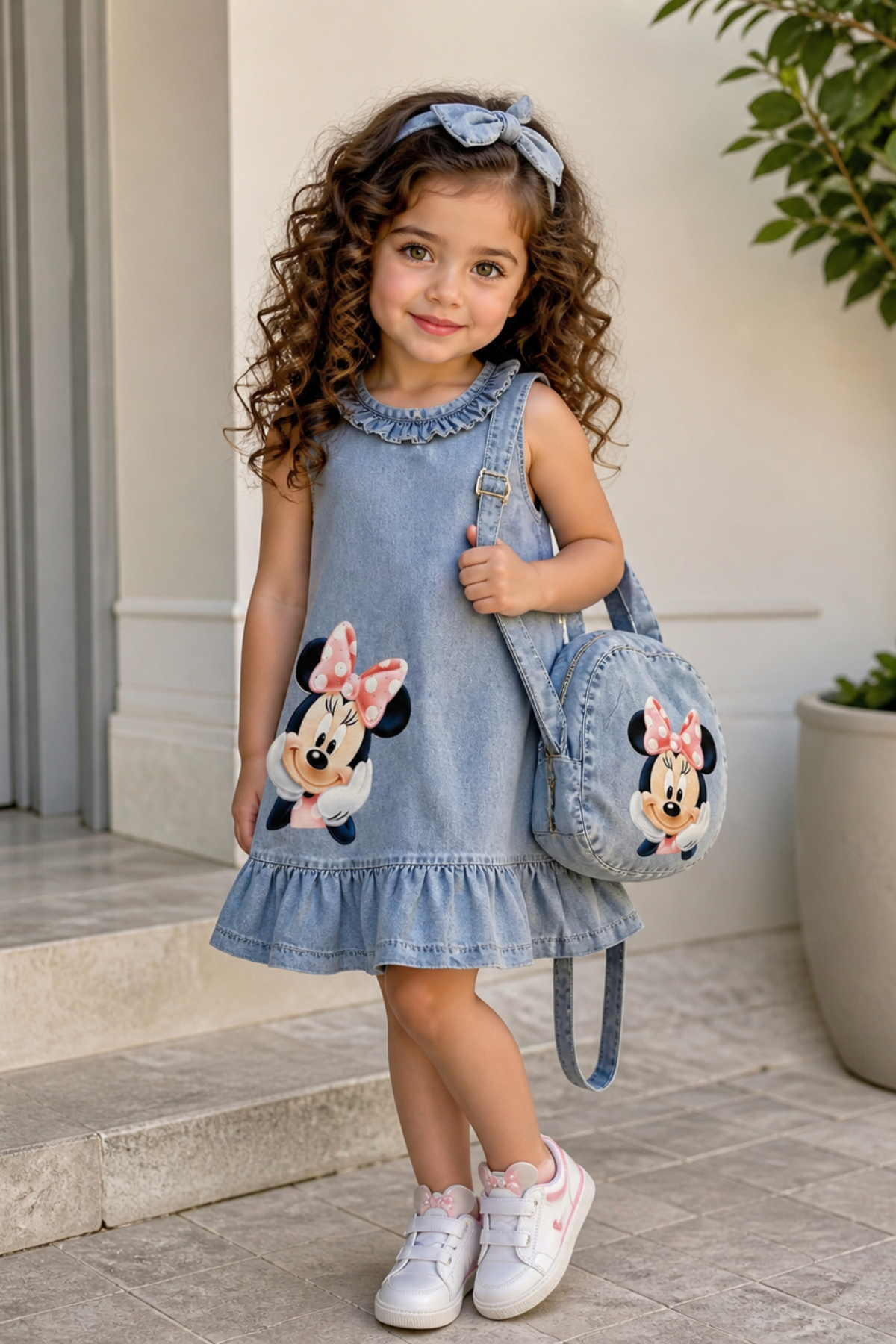 Çantalı Denim Elbise (51202) - Mavi (6-9yaş)