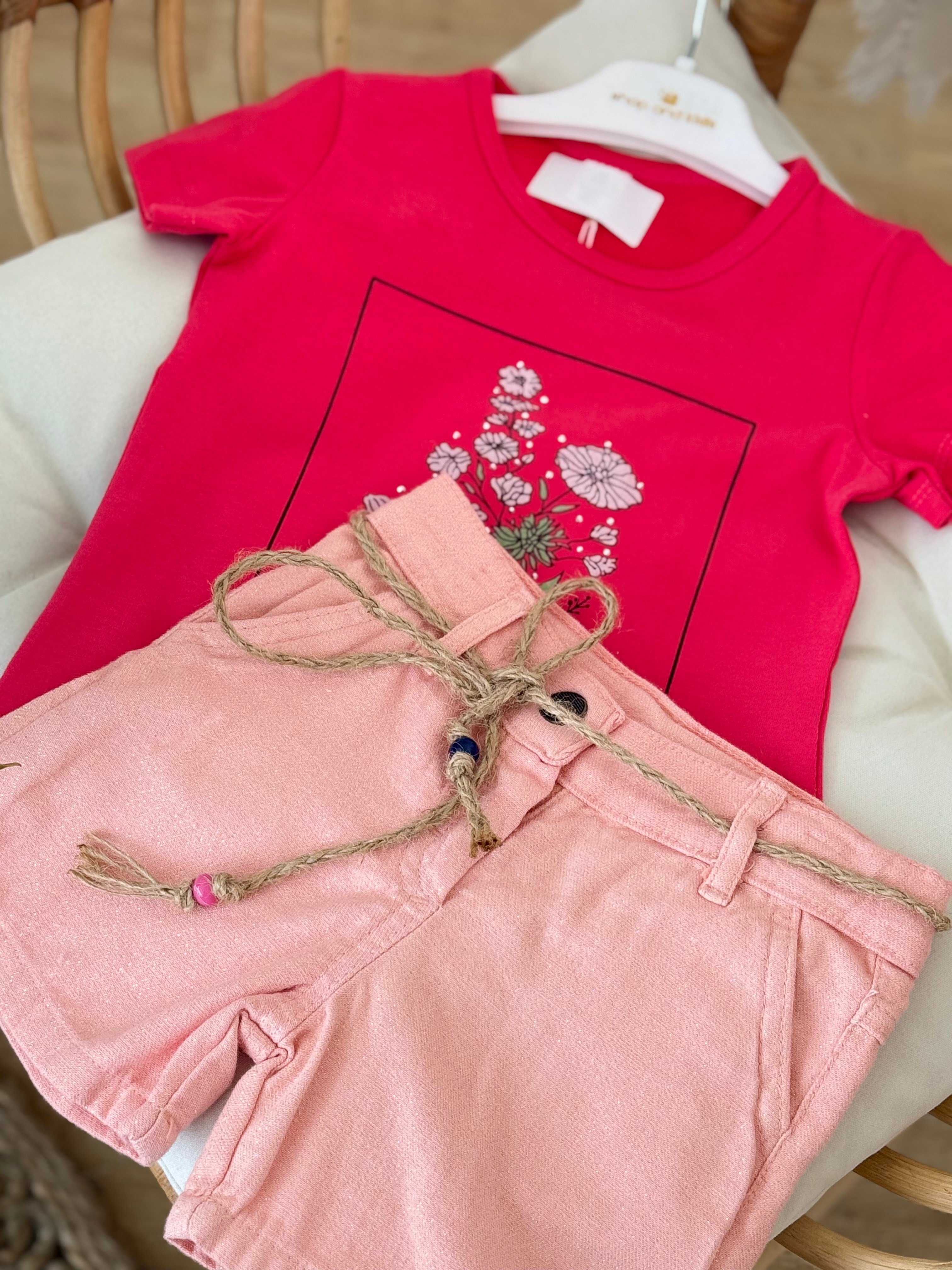 Çiçekli Şortlu Takım - Pembe (2yaş-5yaş)