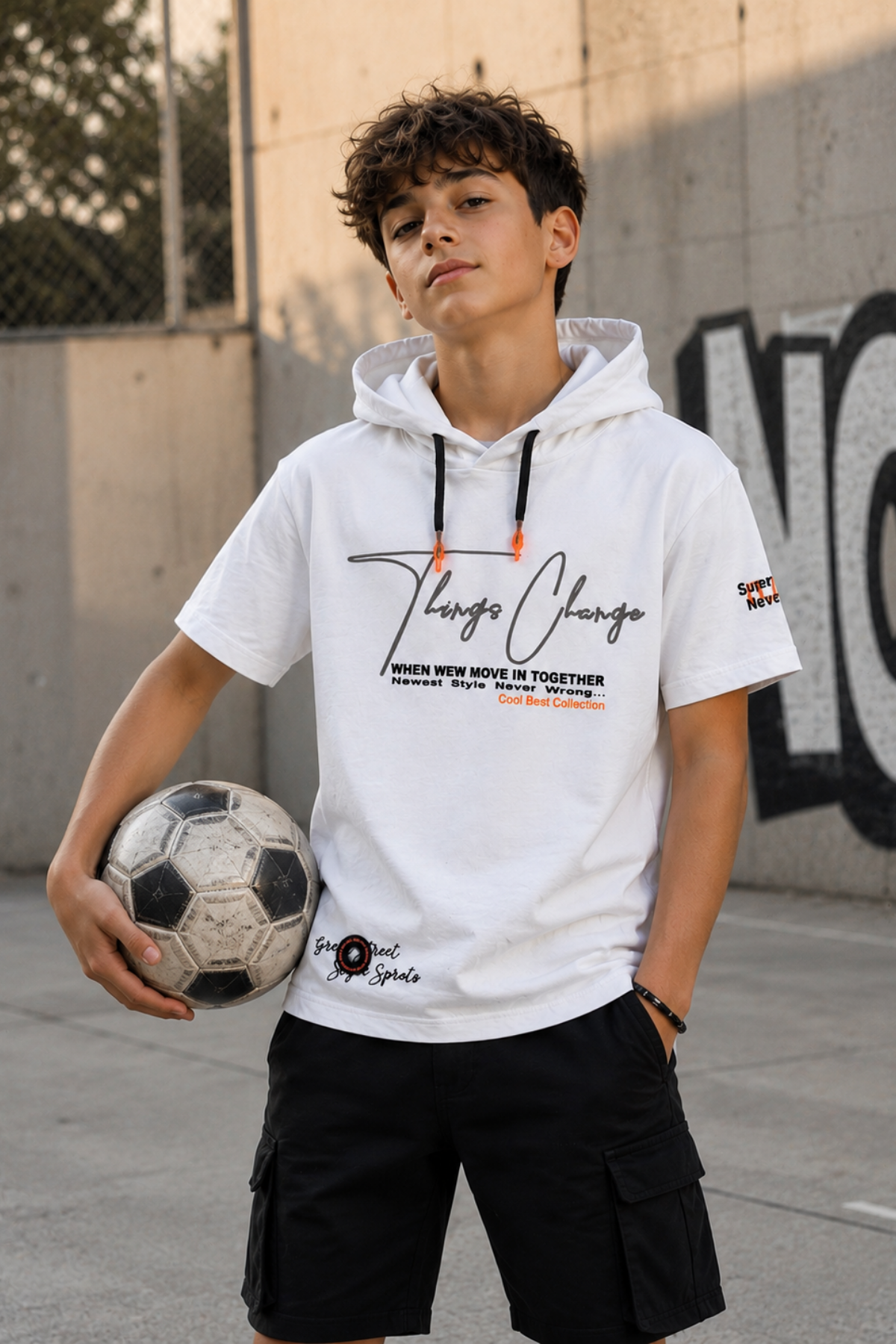 Cool Best Kapişonlu T-shirt - Beyaz (10-14 yaş aralığı)