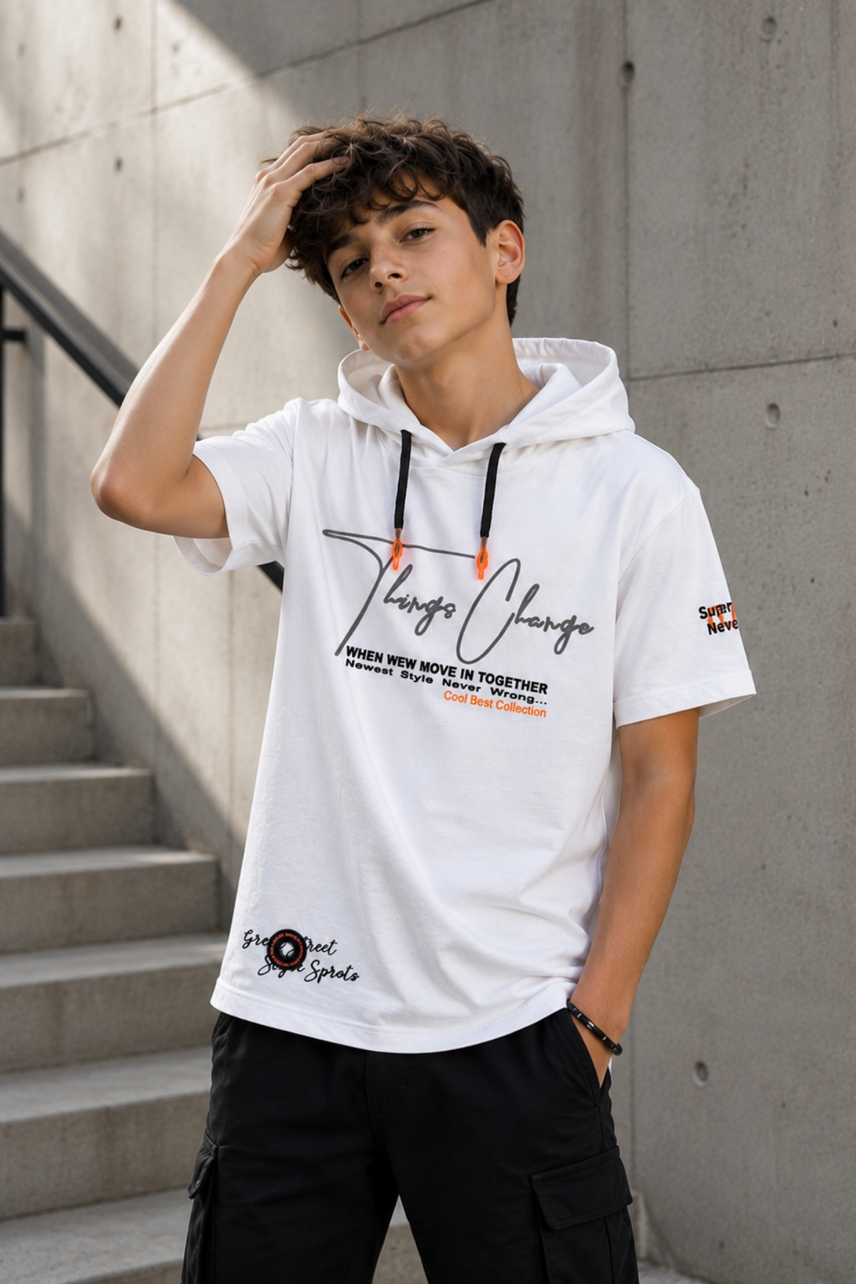 Cool Best Kapişonlu T-shirt - Beyaz (10-14 yaş aralığı)