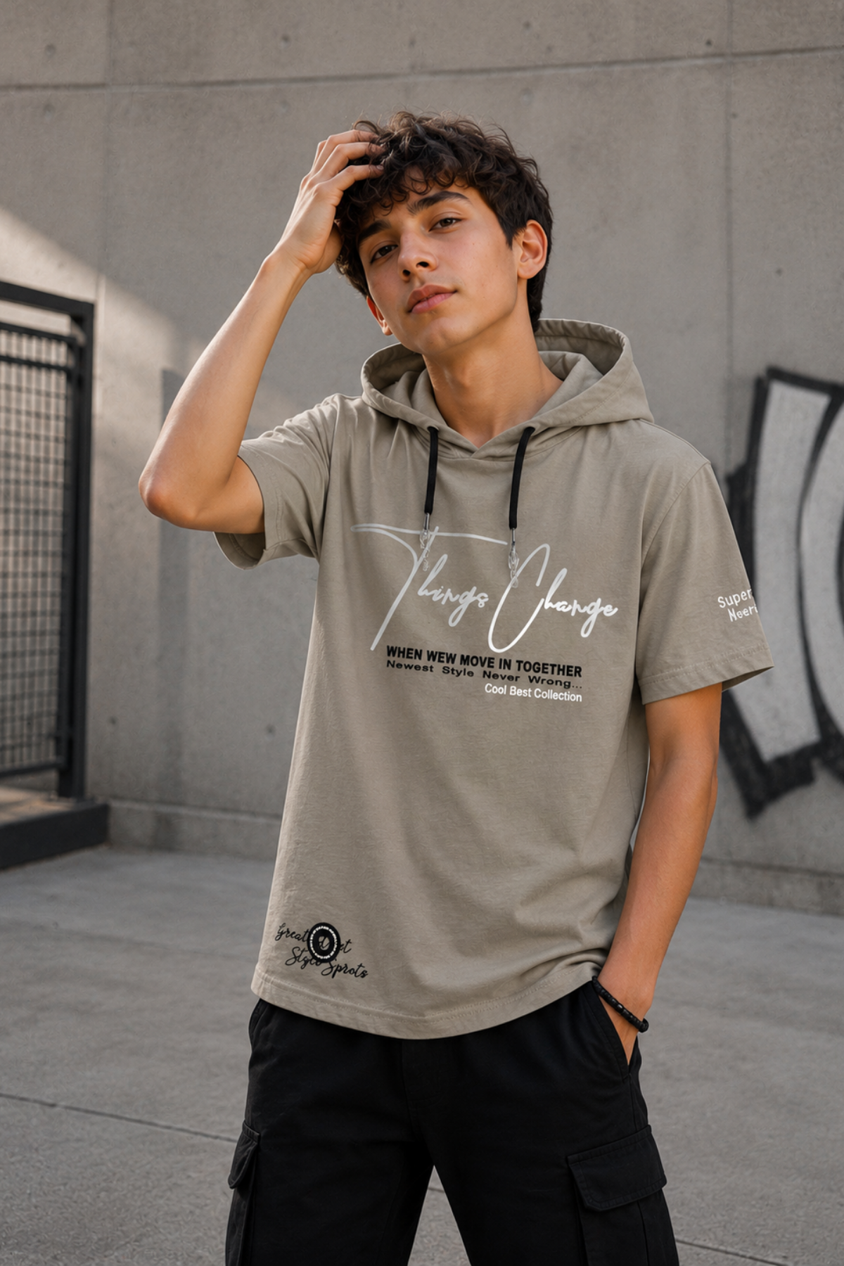Cool Best Kapişonlu T-shirt -Kum Beji  (10-14 yaş aralığı)