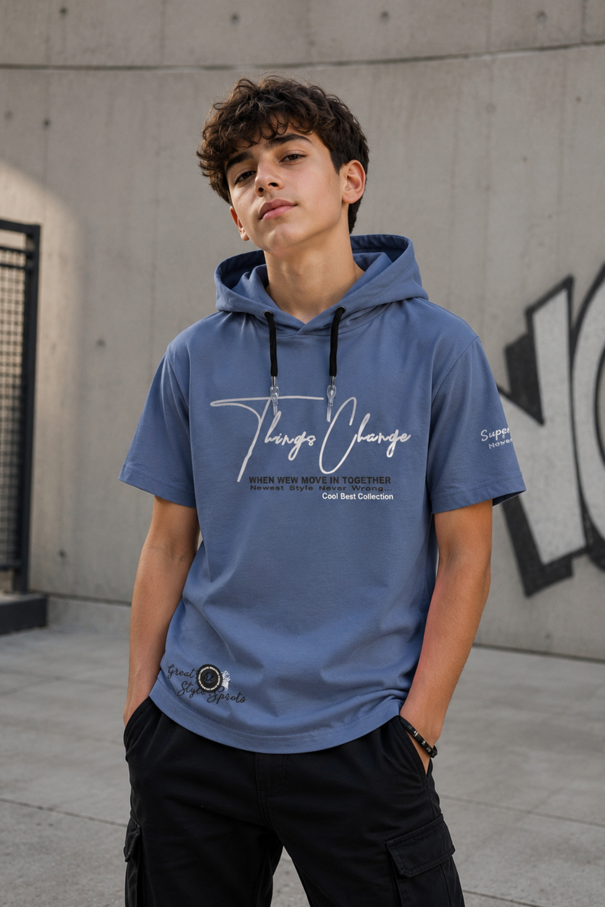 Cool Best Kapişonlu T-shirt -Mavi (10-14 yaş aralığı)