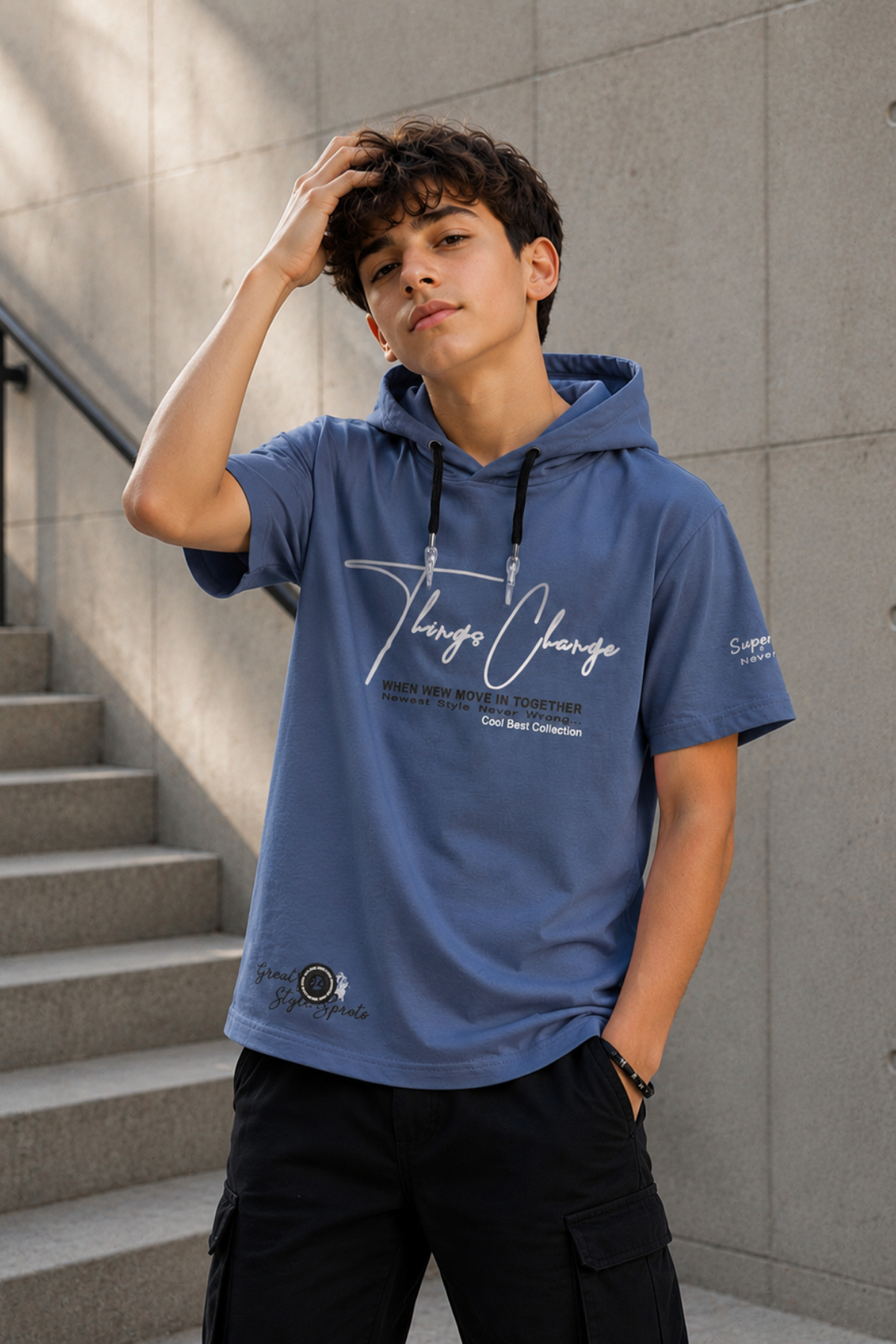 Cool Best Kapişonlu T-shirt -Mavi (10-14 yaş aralığı)
