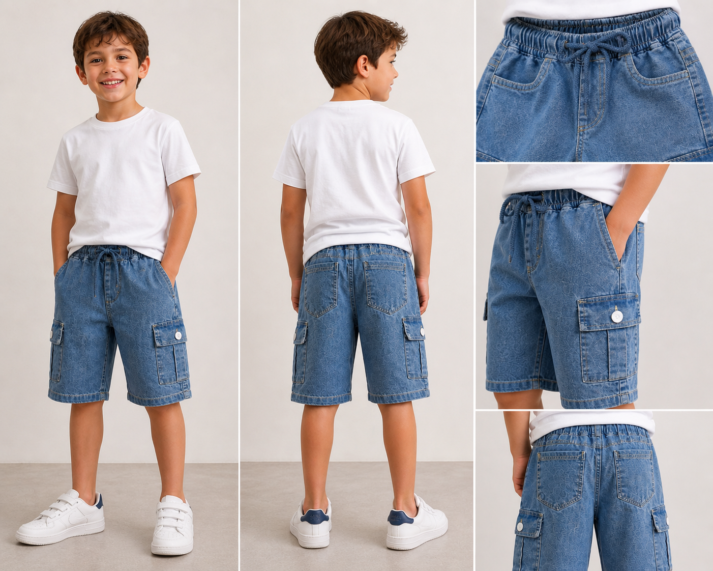 Denim Kargo Cepli Şort - Mavi (6-12yaş aralığı)