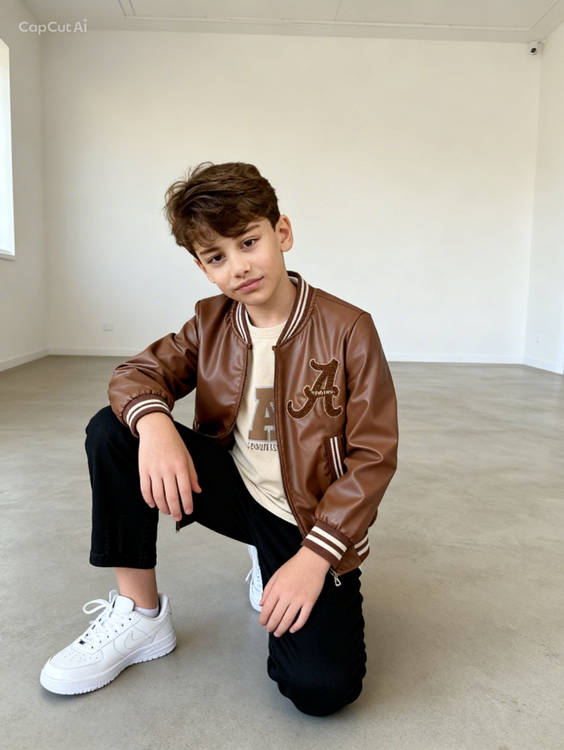 Deri Ceketli 3'lü Takım-Taba (5-12yaş)