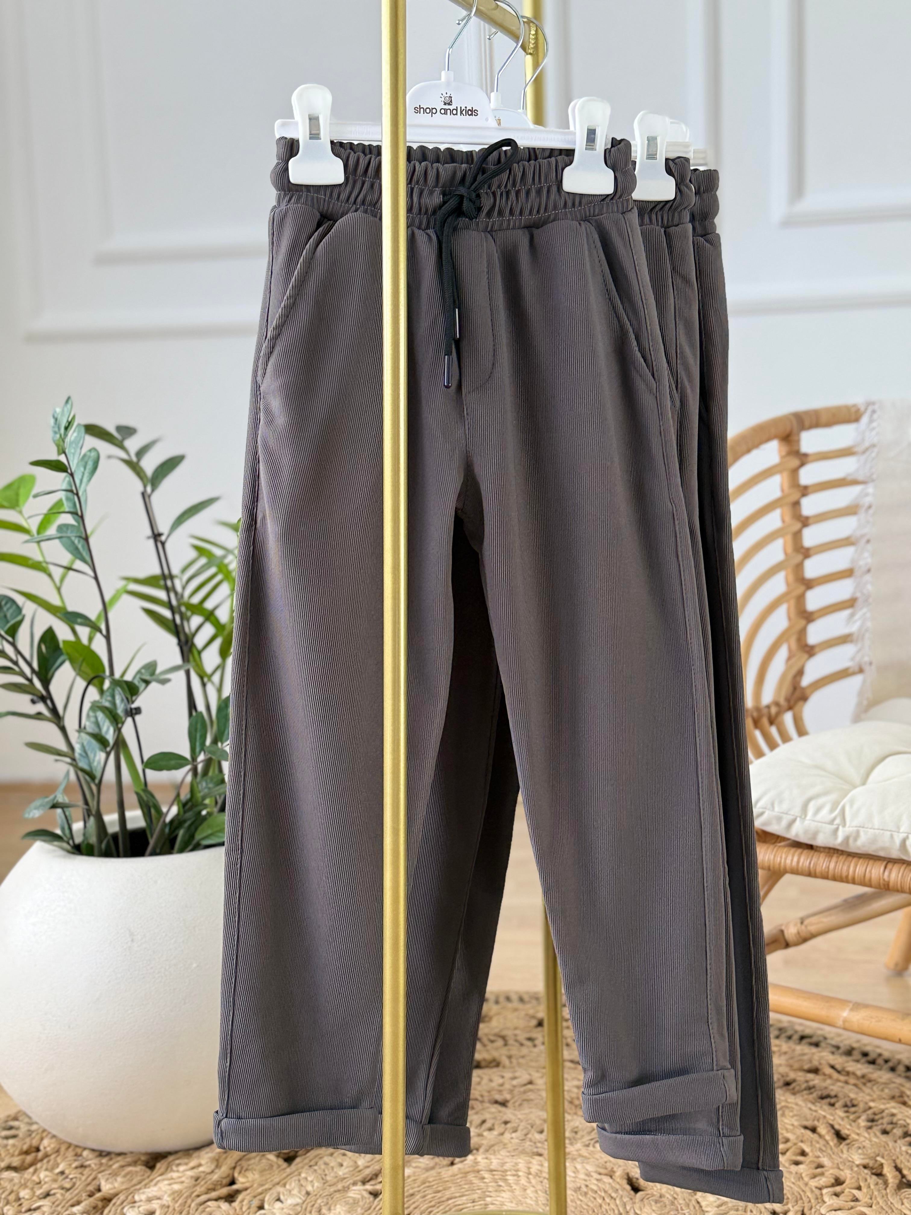 double Paça Şardonlu Pantolon- Antrasit (6-16 yaş)