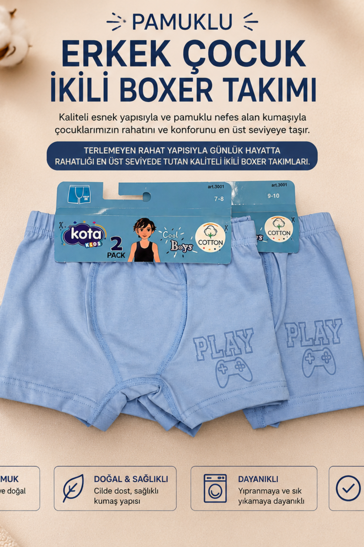 Erkek Çocuk Boxer 2'li- Mavi (7-12 yaş aralığı)