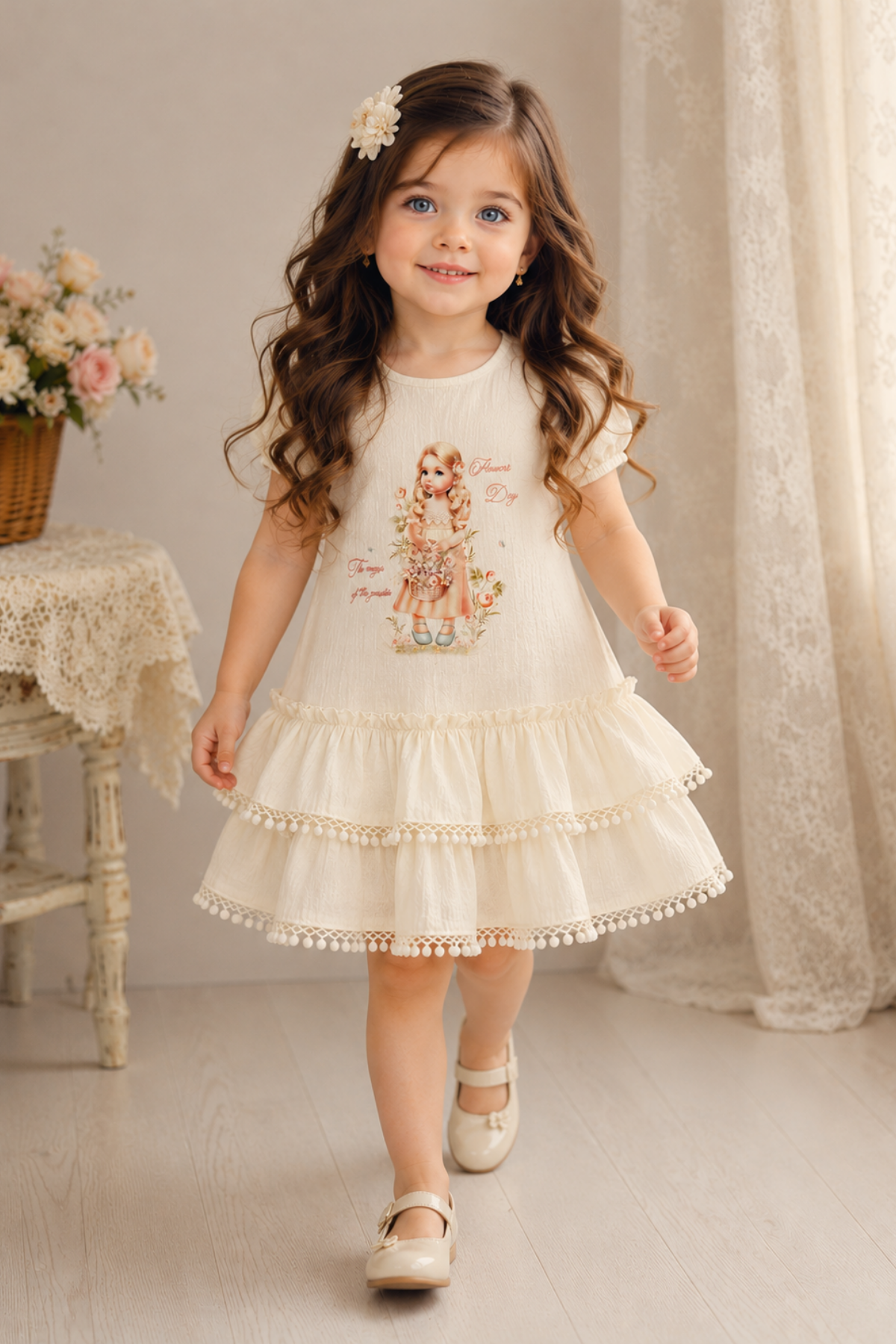 Flowers Day Elbise - Beyaz (1-4yaş)
