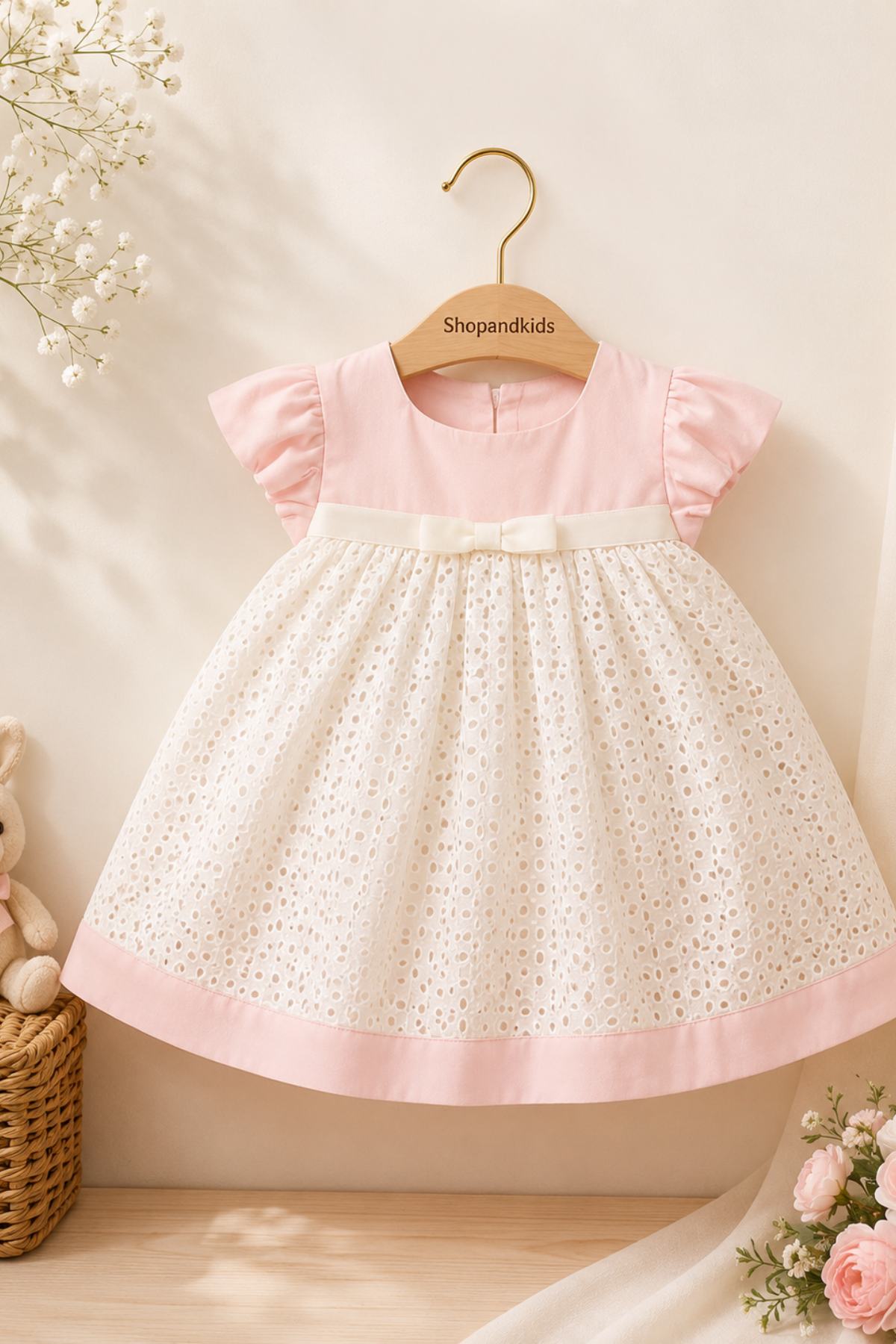 Güpürlü Fiyonk Detay Elbise (3949) - Pembe (6ay-36ay)