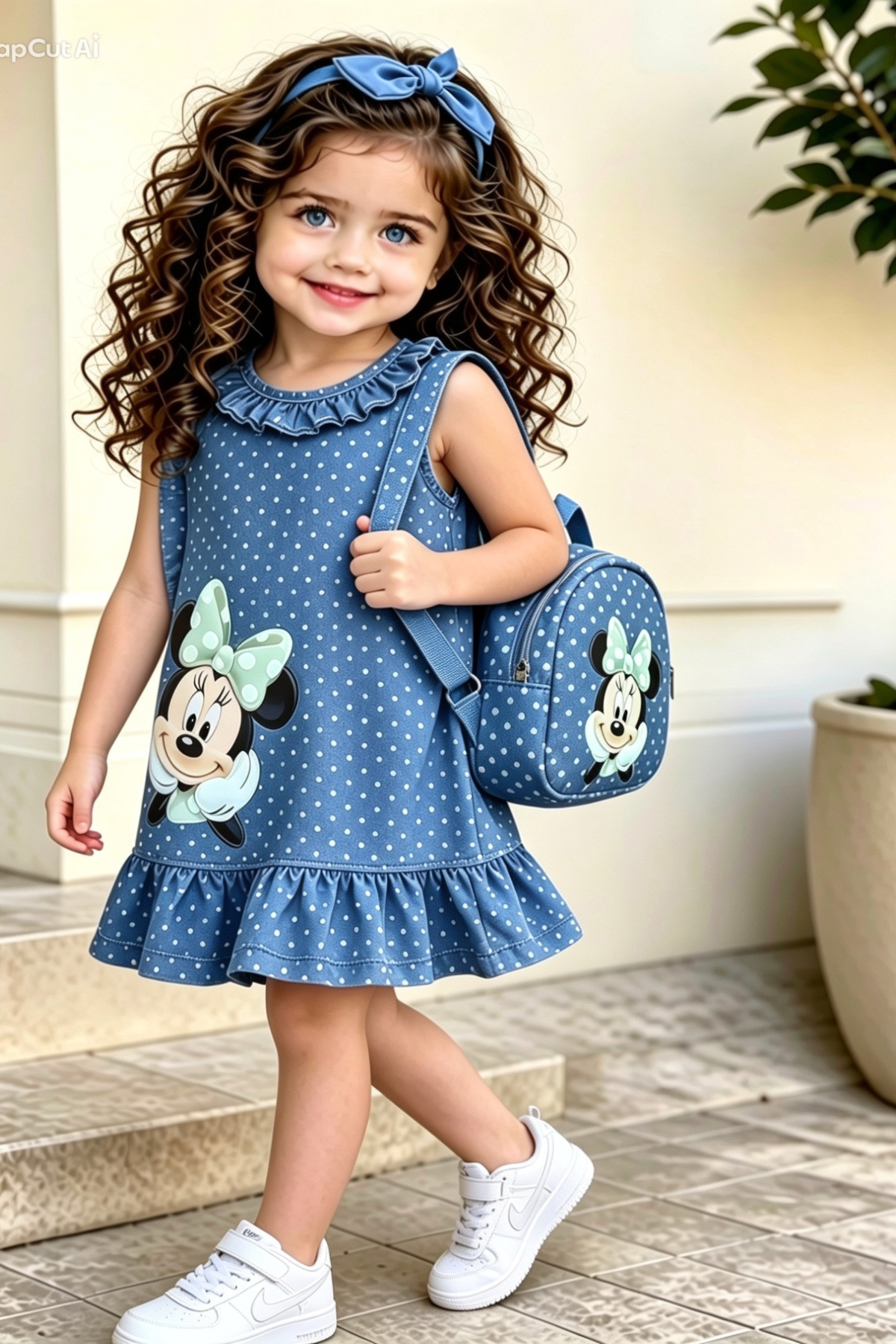 Minnie Çantalı  Elbise Mavi -(2-9 yaş)