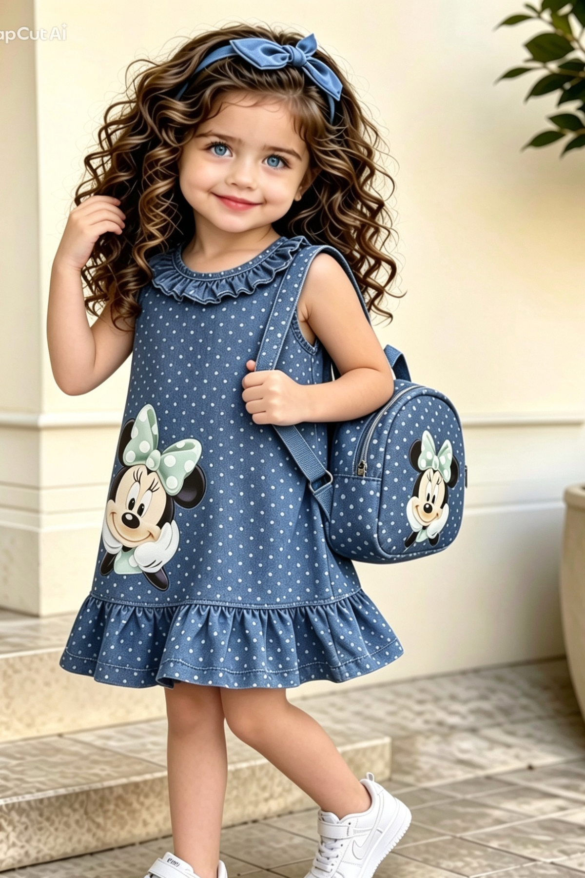 Minnie Çantalı  Elbise Mavi -(2-9 yaş)