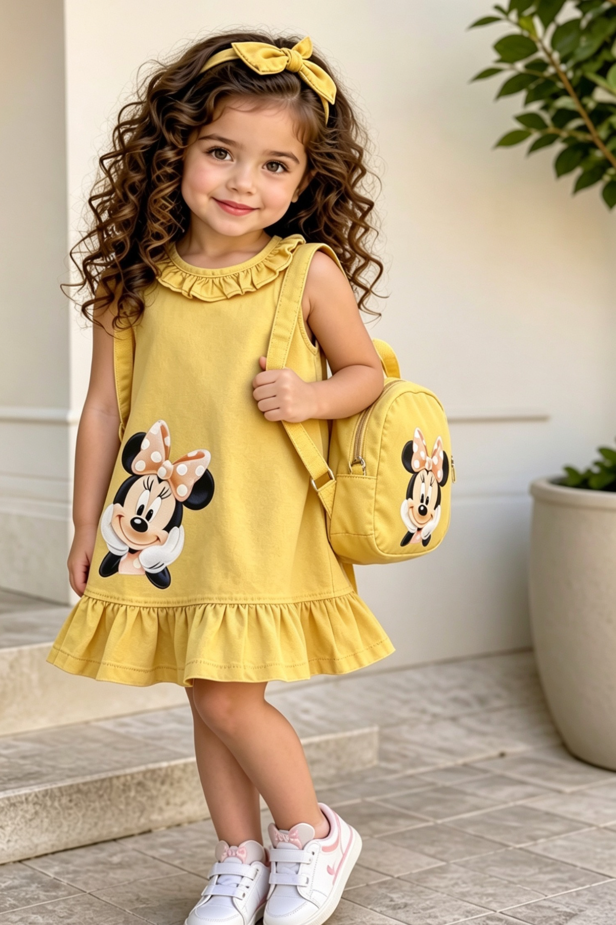Minnie Çantalı  Elbise Sarı -(2-9yaş)