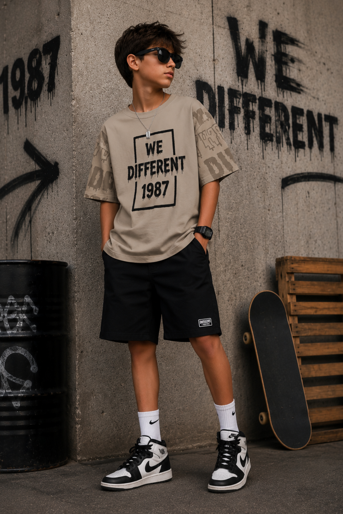 Oversize  Different Tişört- Kum Beji (10-16 yaş aralığı)