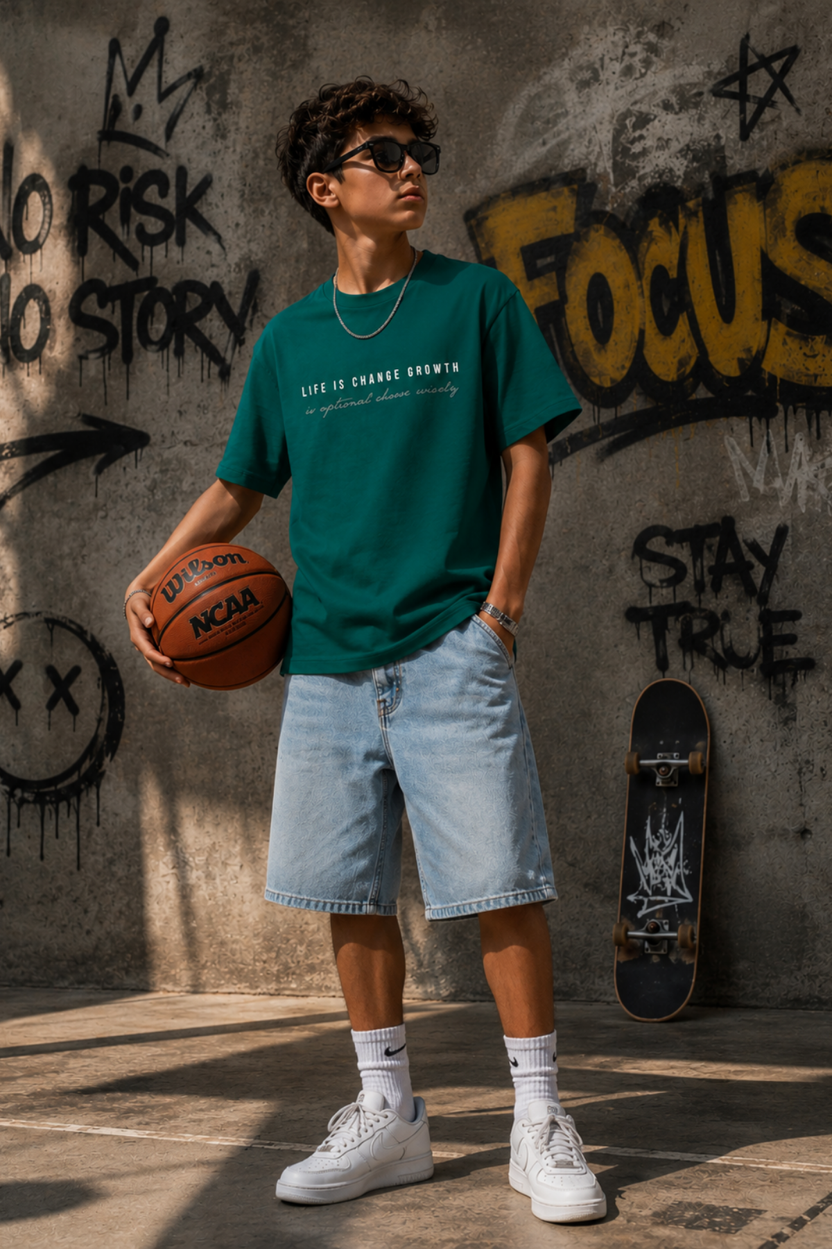 Oversize Focus Tişört- Yeşil (10-14 yaş aralığı)