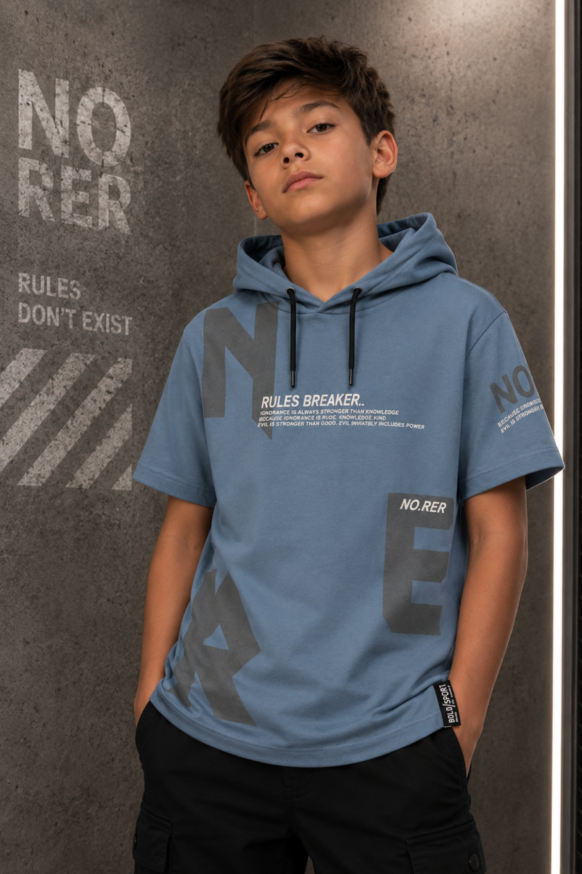 Rules Breaker Kapişonlu T-shirt -Mavi(10-14 yaş aralığı)