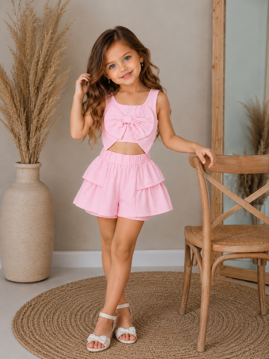 Summer Breeze Keten Şortlu Takım - Soft Pembe (2-8yaş)