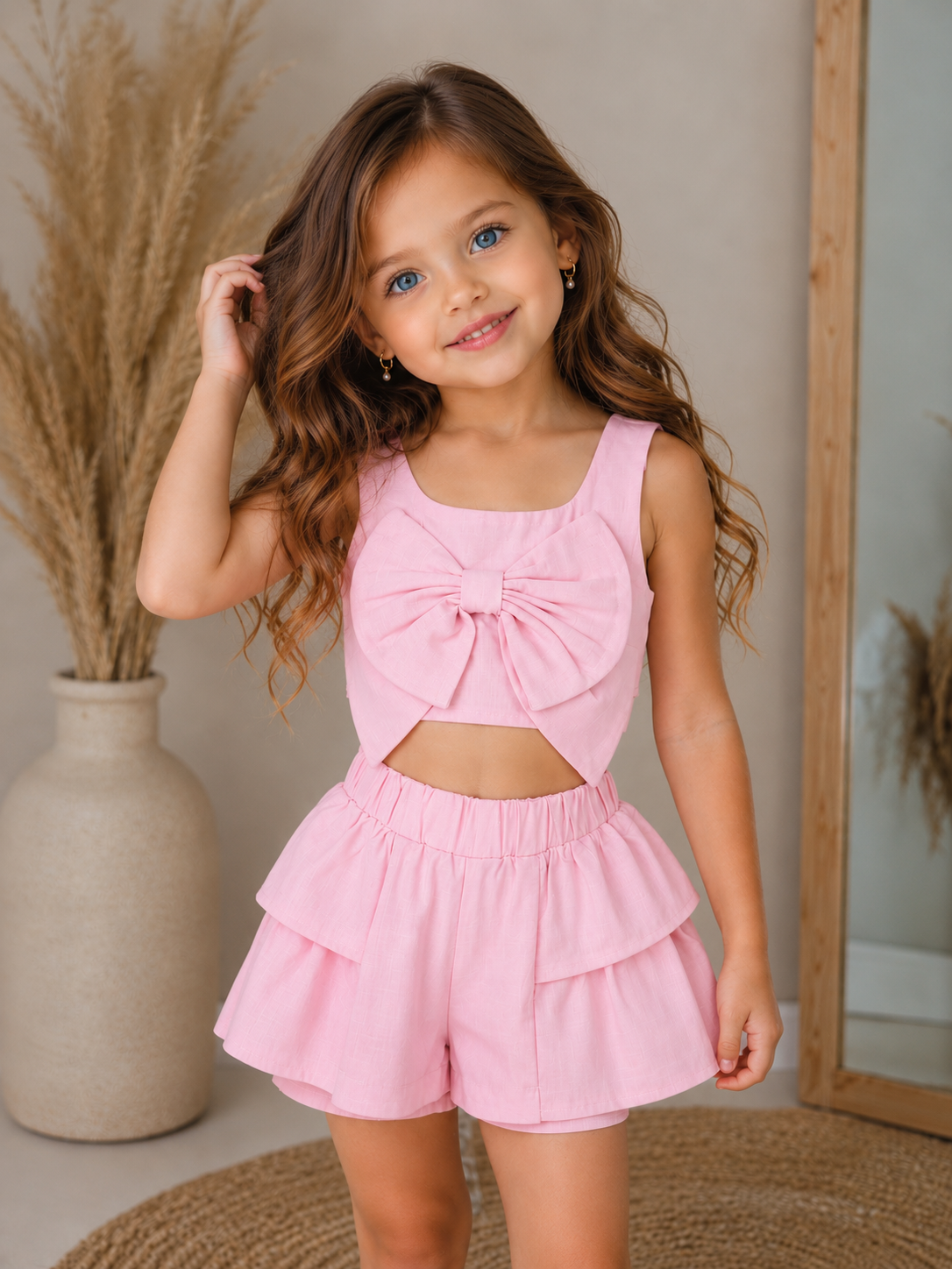 Summer Breeze Keten Şortlu Takım - Soft Pembe (2-8yaş)