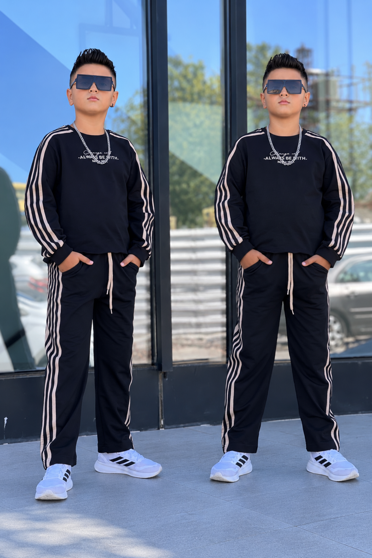 Unisex Always Şeritli Takım- Siyah( 8-16 yaş aralığı