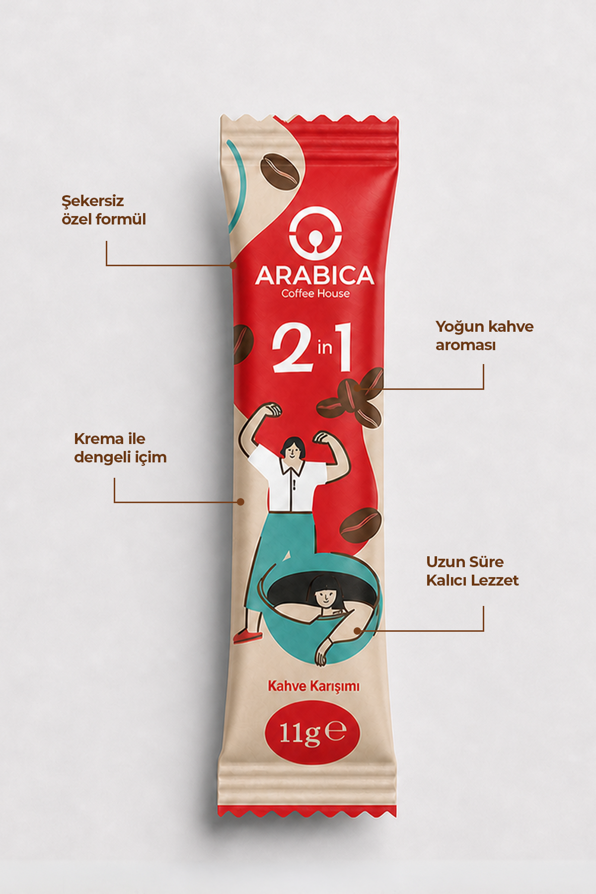 Arabica Coffee House 2'si 1 Arada Nitelikli Stick Kahve 11 gr x 48 Adet - Şekersiz & Yoğun Gövdeli