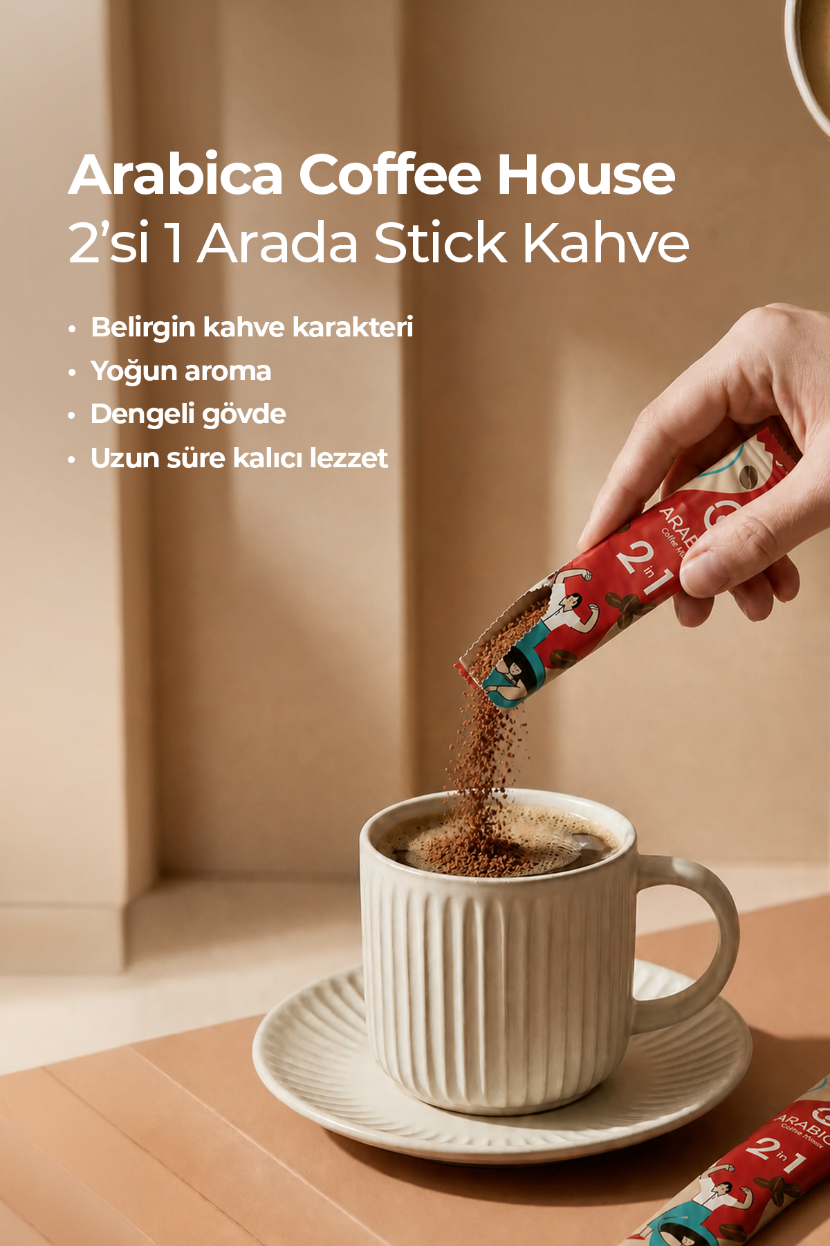 Arabica Coffee House 2'si 1 Arada Nitelikli Stick Kahve 11 gr x 48 Adet - Şekersiz & Yoğun Gövdeli