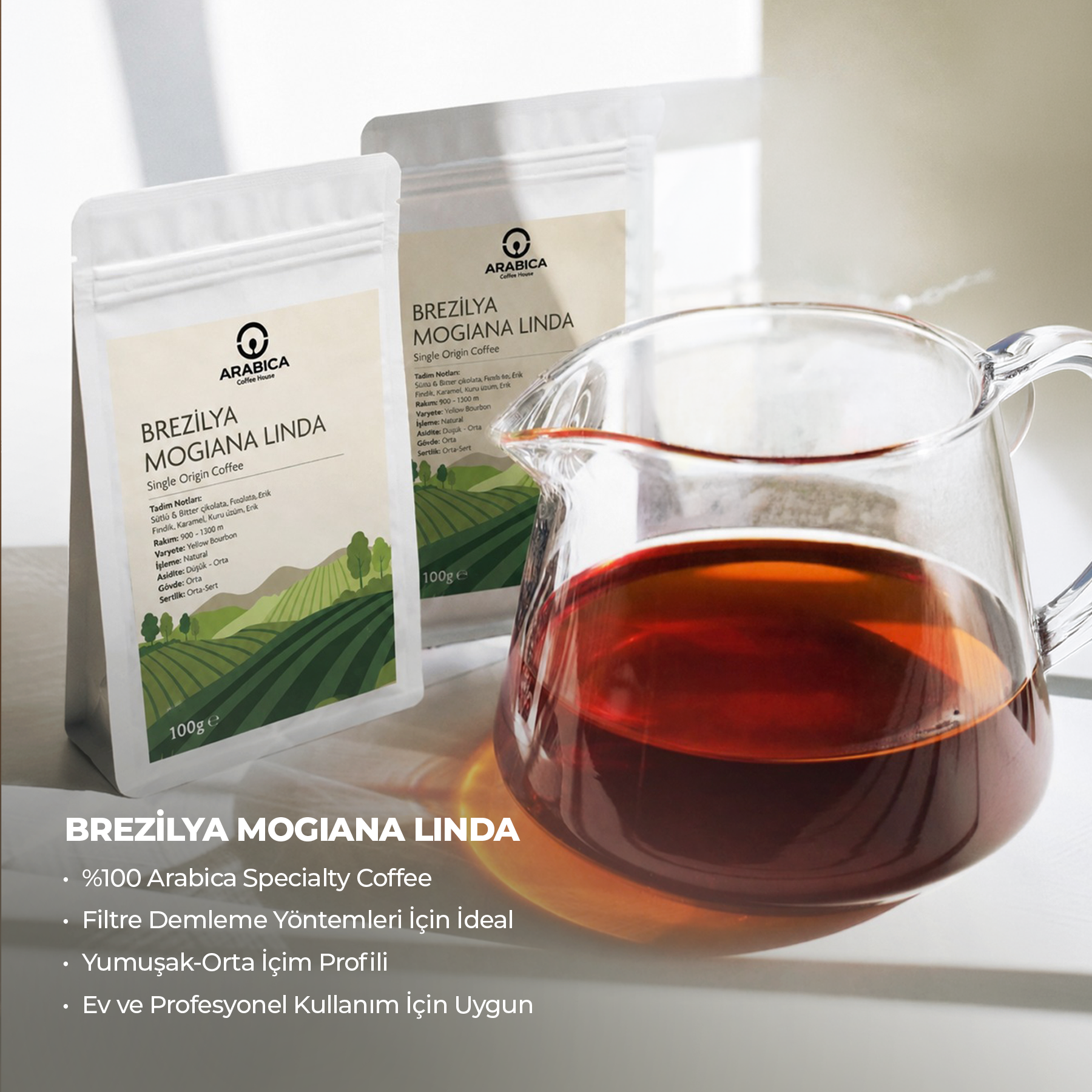Arabica Coffee House Brezilya Mogiana Linda 100 g | %100 Arabica Specialty Çekirdek Kahve | Medium Kavrulmuş