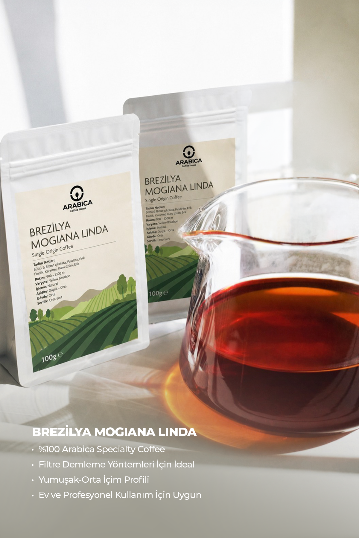 Arabica Coffee House Brezilya Mogiana Linda 100 g | %100 Arabica Specialty Çekirdek Kahve | Medium Kavrulmuş