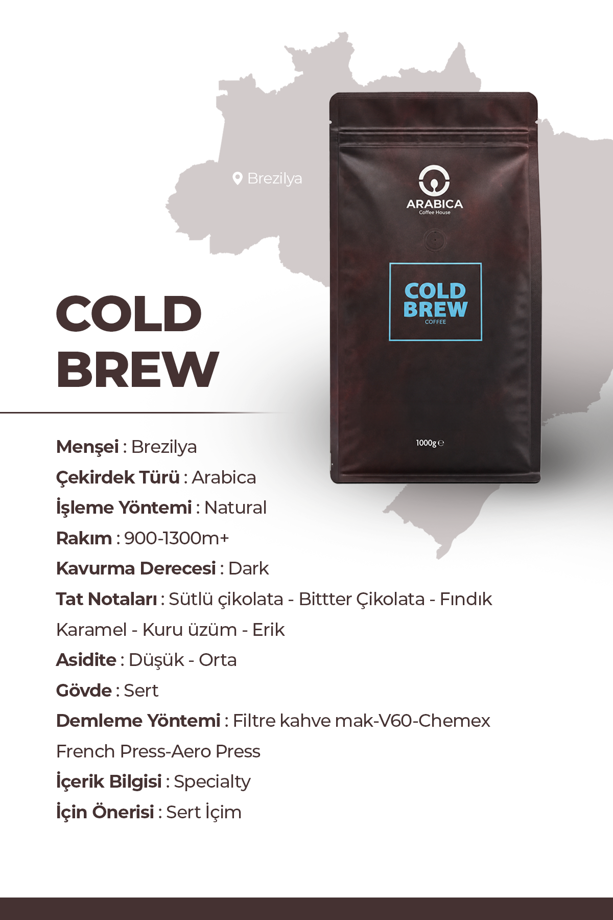 Arabica Coffee House Cold Brew Çekirdek Kahve 1 kg | Specialty Coffee | Dark Roast | Soğuk Demleme Kahvesi