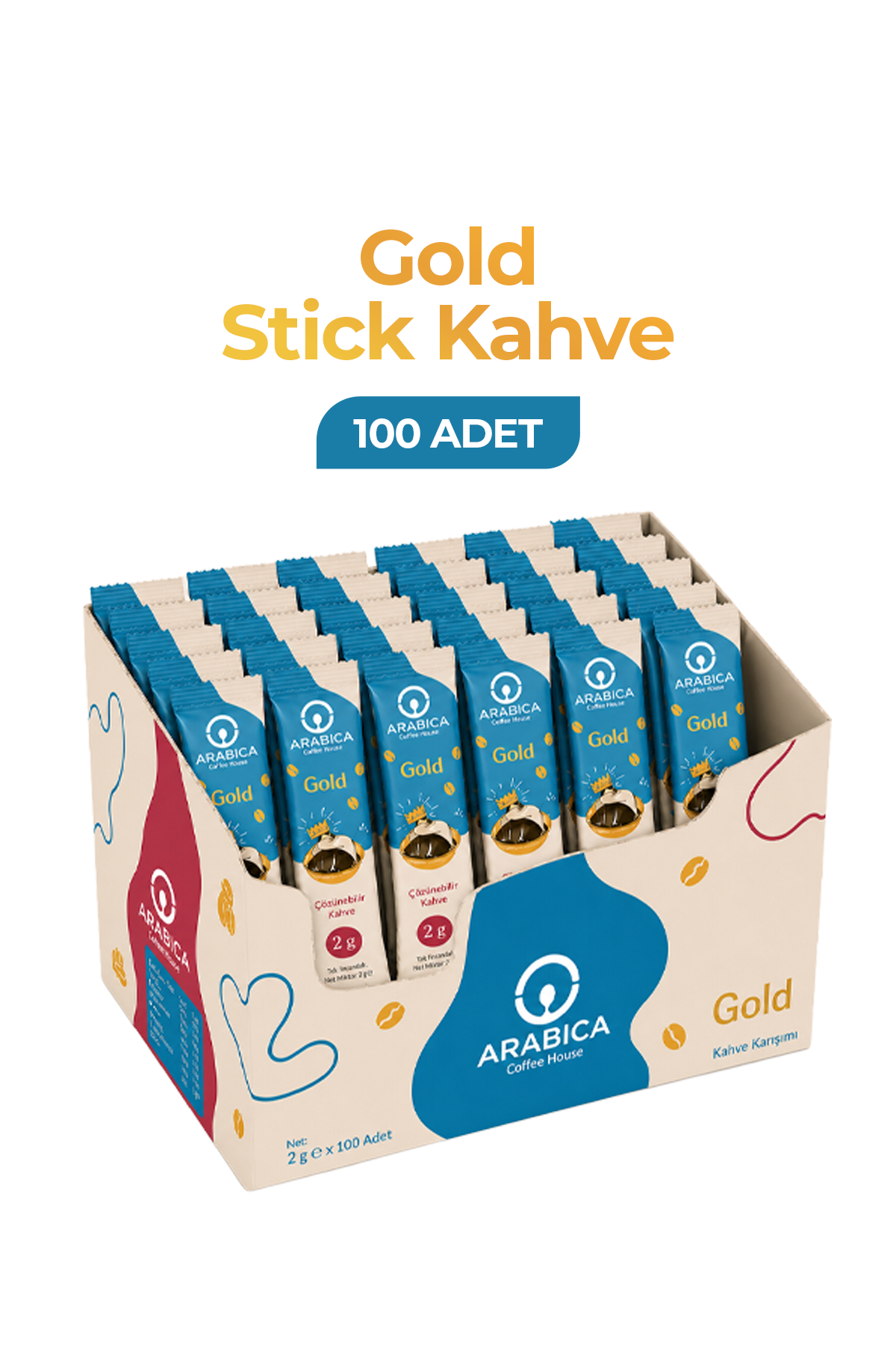 Arabica Coffee House Gold Nitelikli Stick Kahve 2 gr x 100 Adet - Saf & Yoğun Aroma