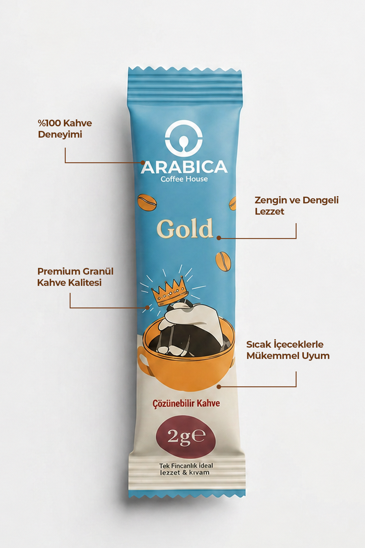 Arabica Coffee House Gold Nitelikli Stick Kahve 2 gr x 100 Adet - Saf & Yoğun Aroma