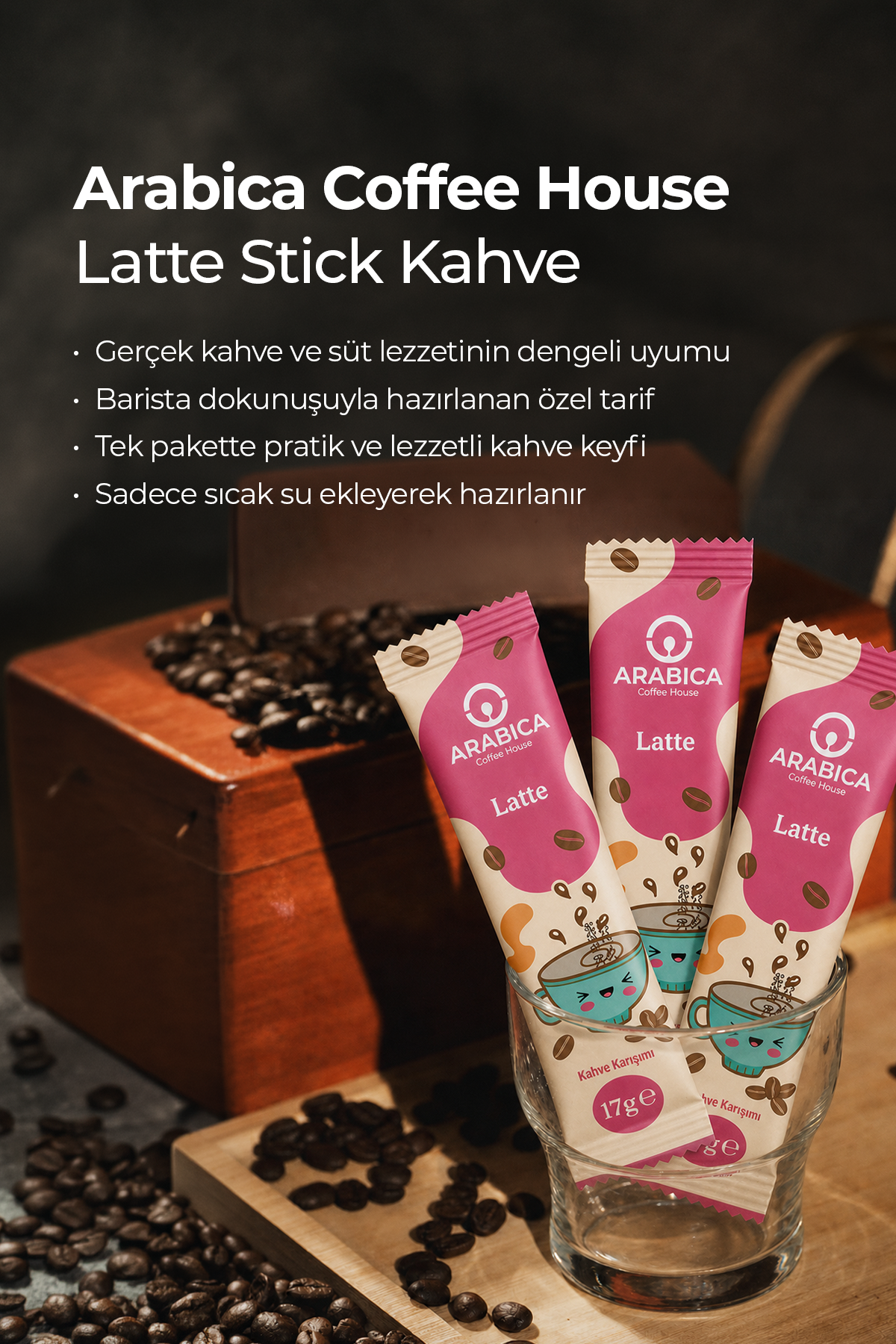 Arabica Coffee House Latte Nitelikli Stick Kahve 17 gr x 48 Adet - Barista Karışımı