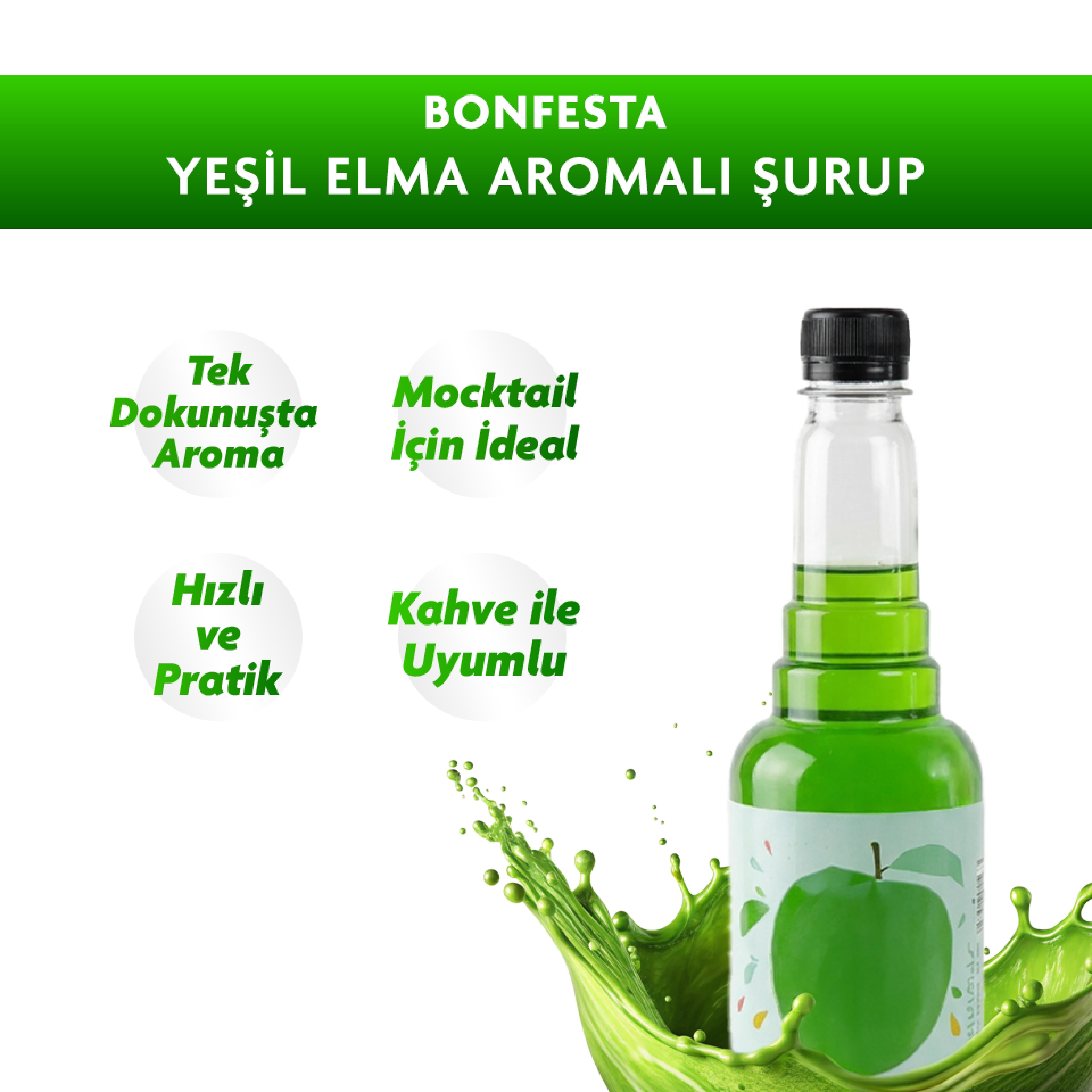 Bonfesta Yeşil Elma Şurup 750ml – Aromalı Şurup – Kokteyl Şurubu