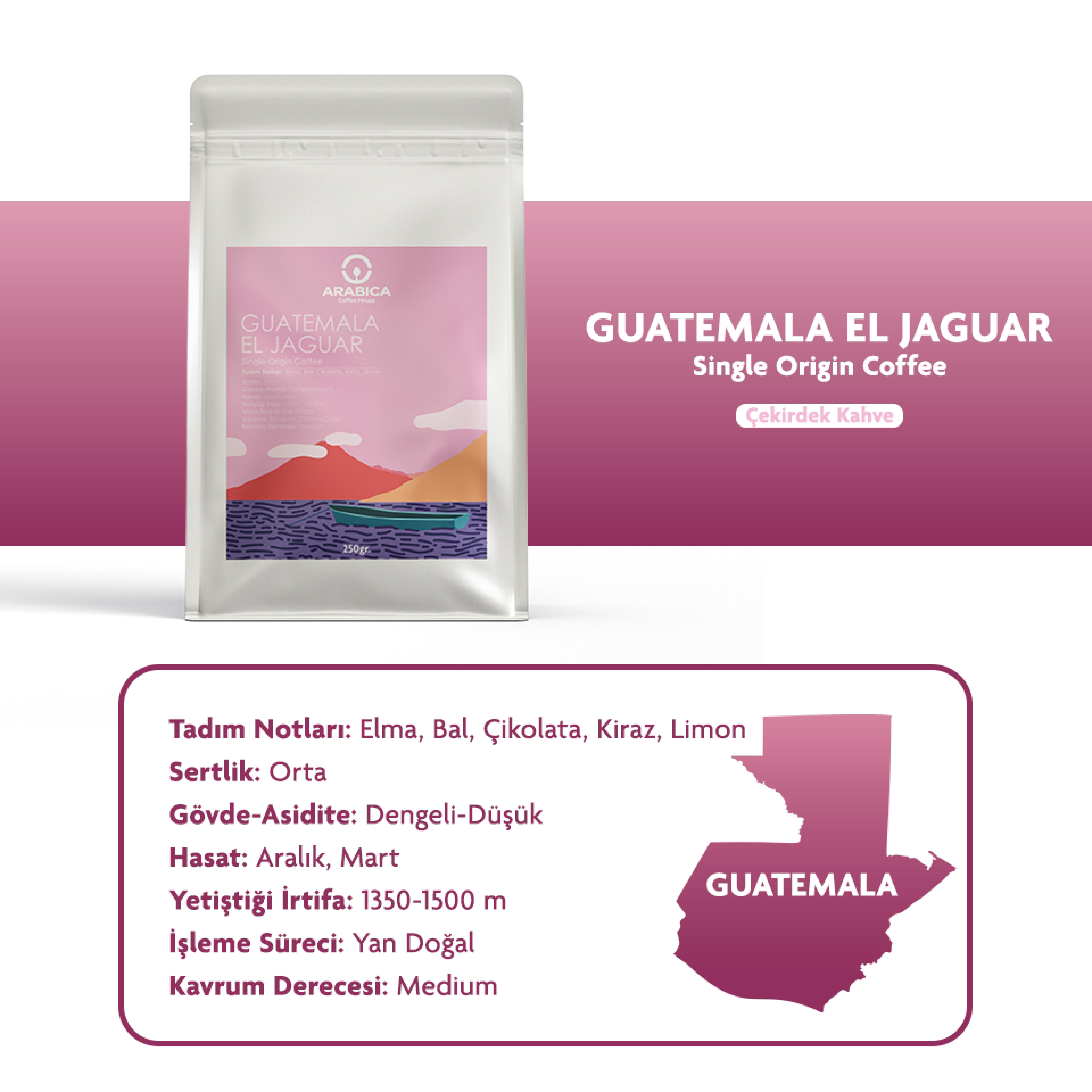 Guatemala El Jaguar 250g Çekirdek Kahve Taze Kavrulmuş