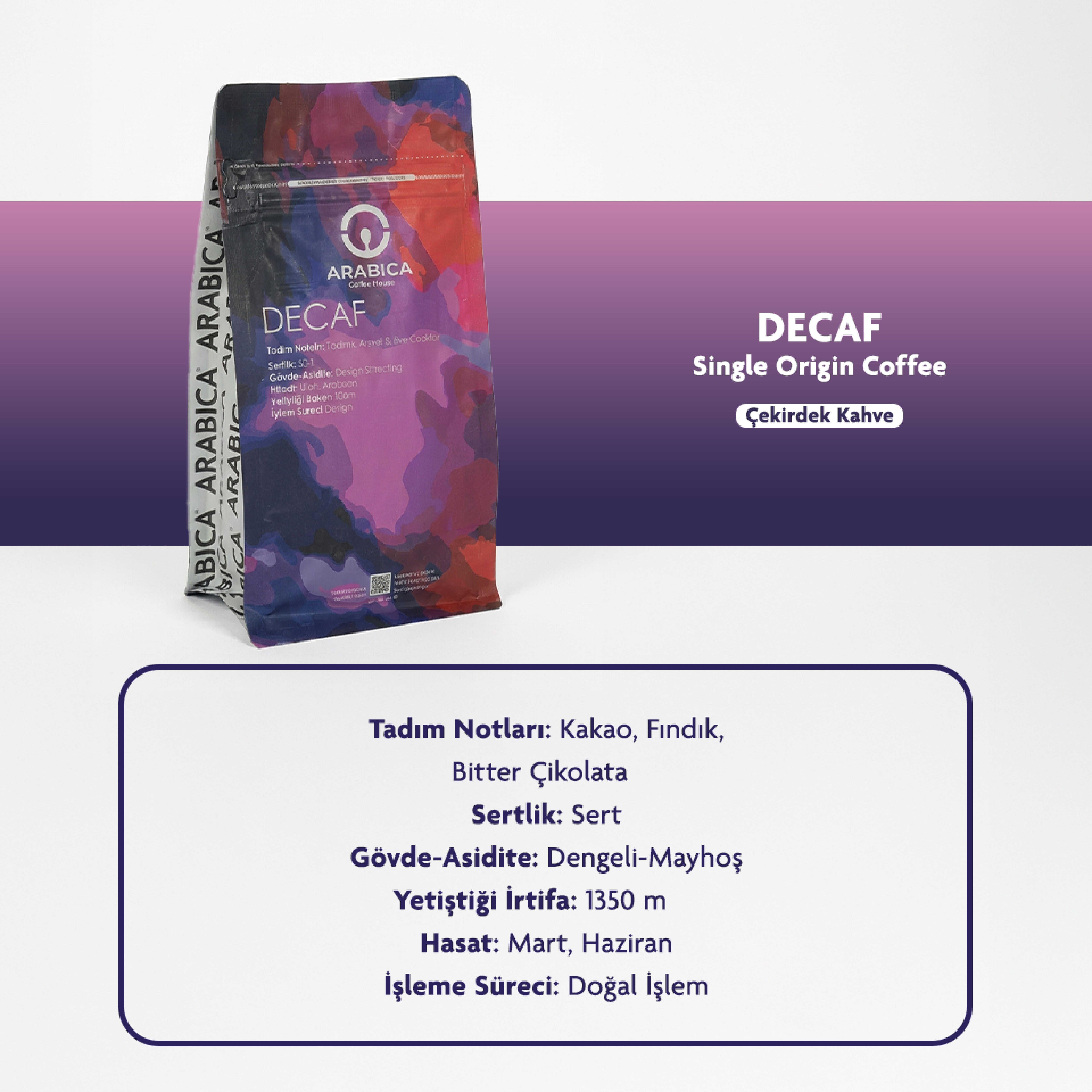Kafeinsiz Çekirdek Kahve 250g – Decaf Arabica Kahve