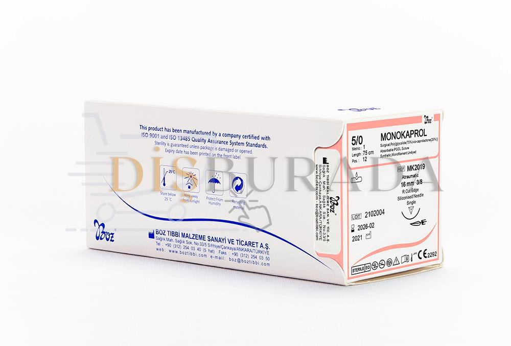 Boz - Monokaprol (Eriyebilen) 3 Usp:3/0 19 Mm 3/8 Aşağı Keskin 75 Cm Tek İğne Undyed Ref:Mk3108