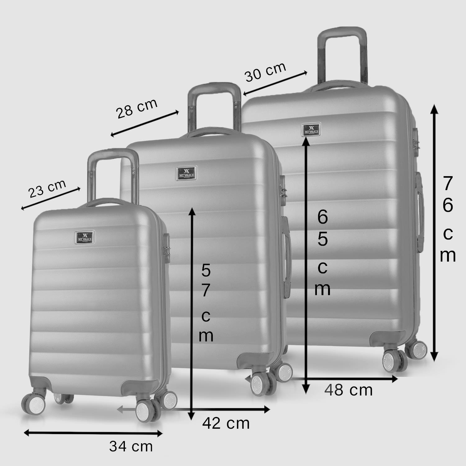 My Valice Colors Abs Cabin Medium and Large Size Set of 3 Luggage Set Damson