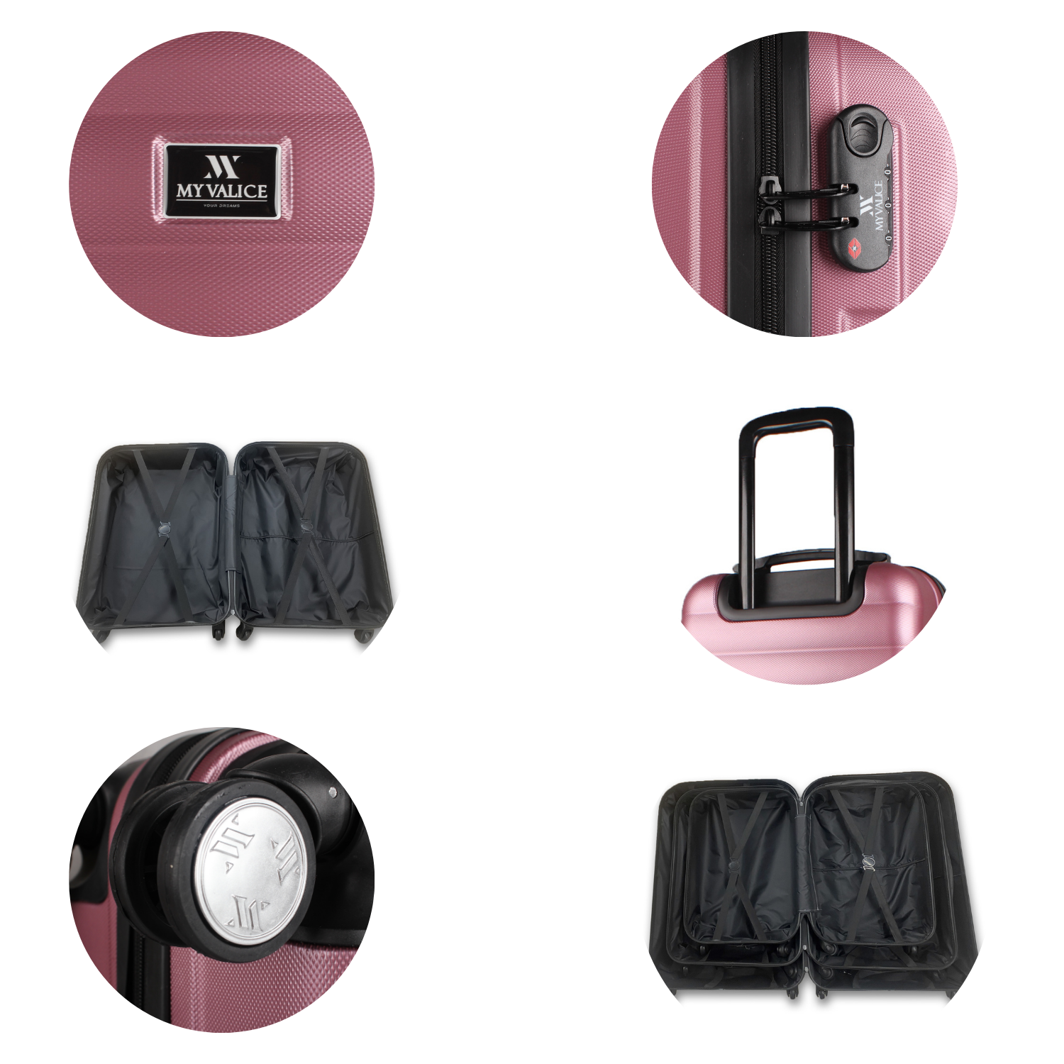 My Valice Colors Abs Cabin and Large Size Set of 2 Luggage Set Rose Gold